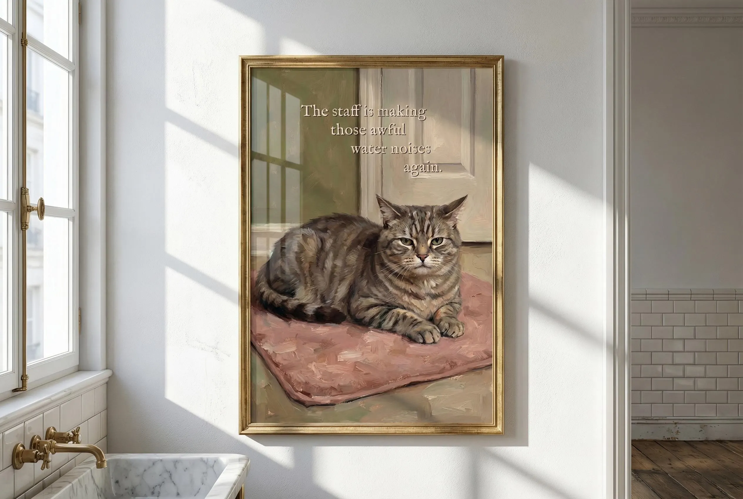 Tabby Cat Oil Painting | Funny Bathroom Wall Art (Digital Download)