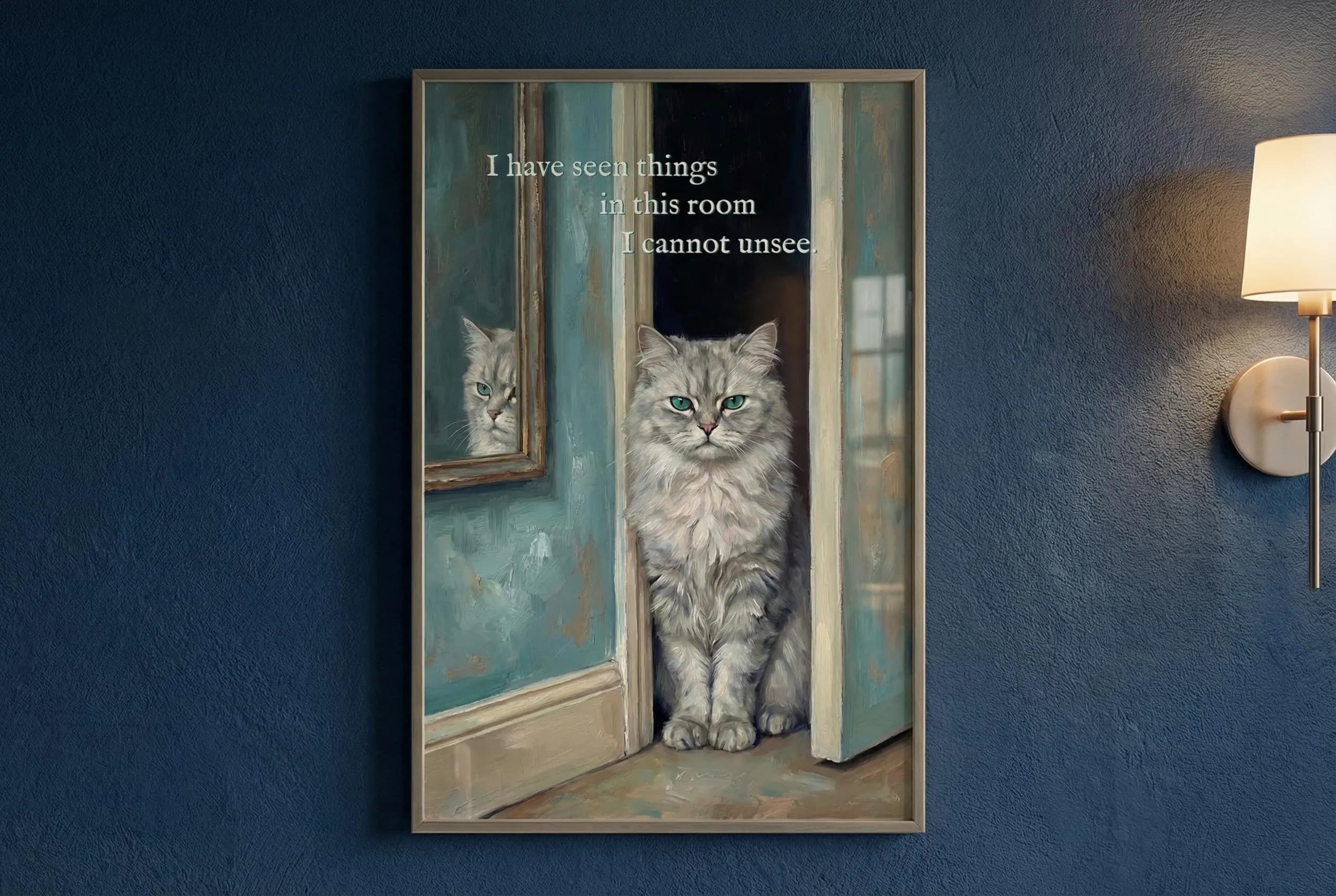 Cat Bathroom Wall Art | Oil Painting Print | Toilet Poster | Funny Bathroom Signs | Dopamine Decor