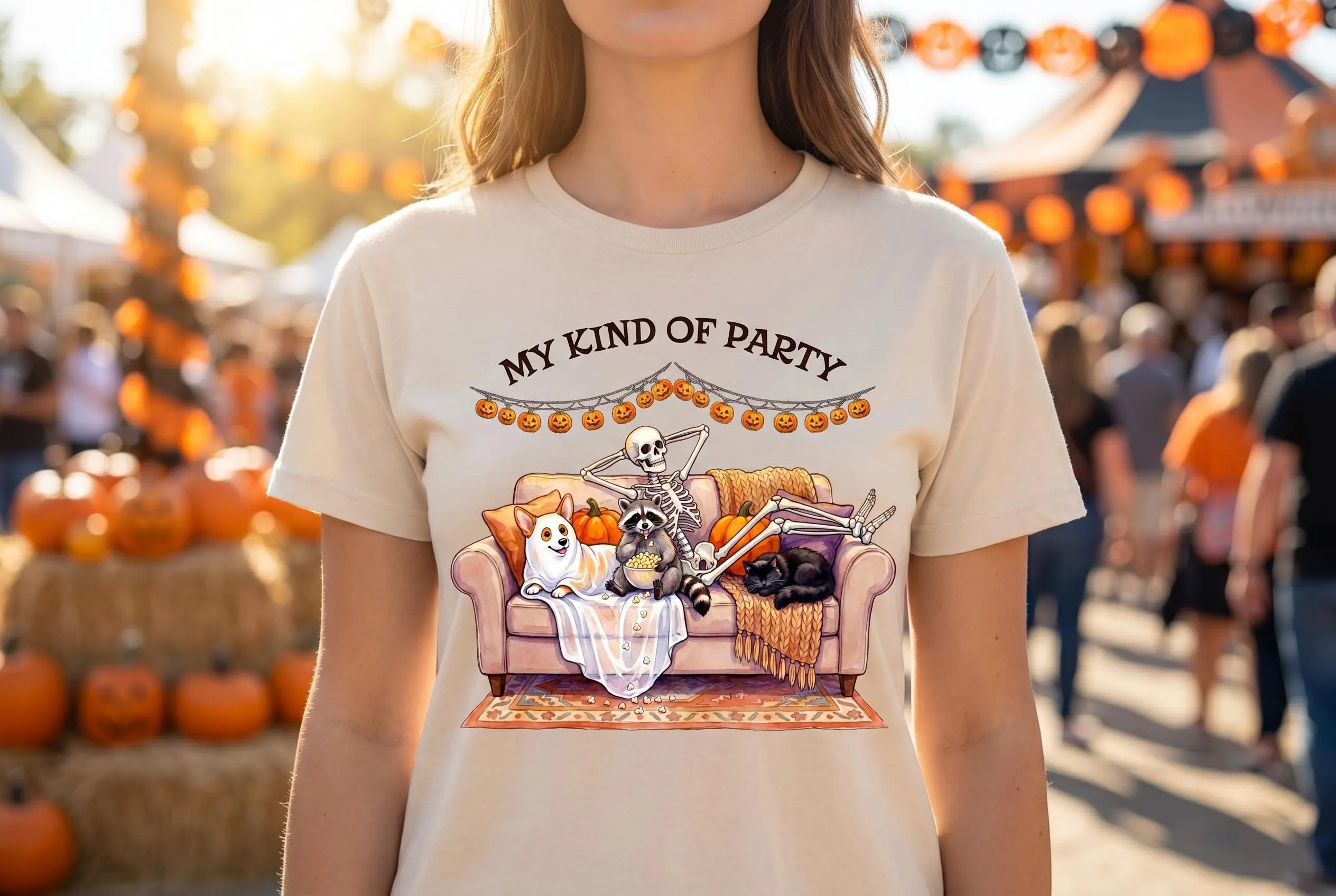 Funny Halloween | Spooky Season | Meme Trending Shirt PNG | Black Cat | Corgi Raccoon Clipart | Introvert Shirt