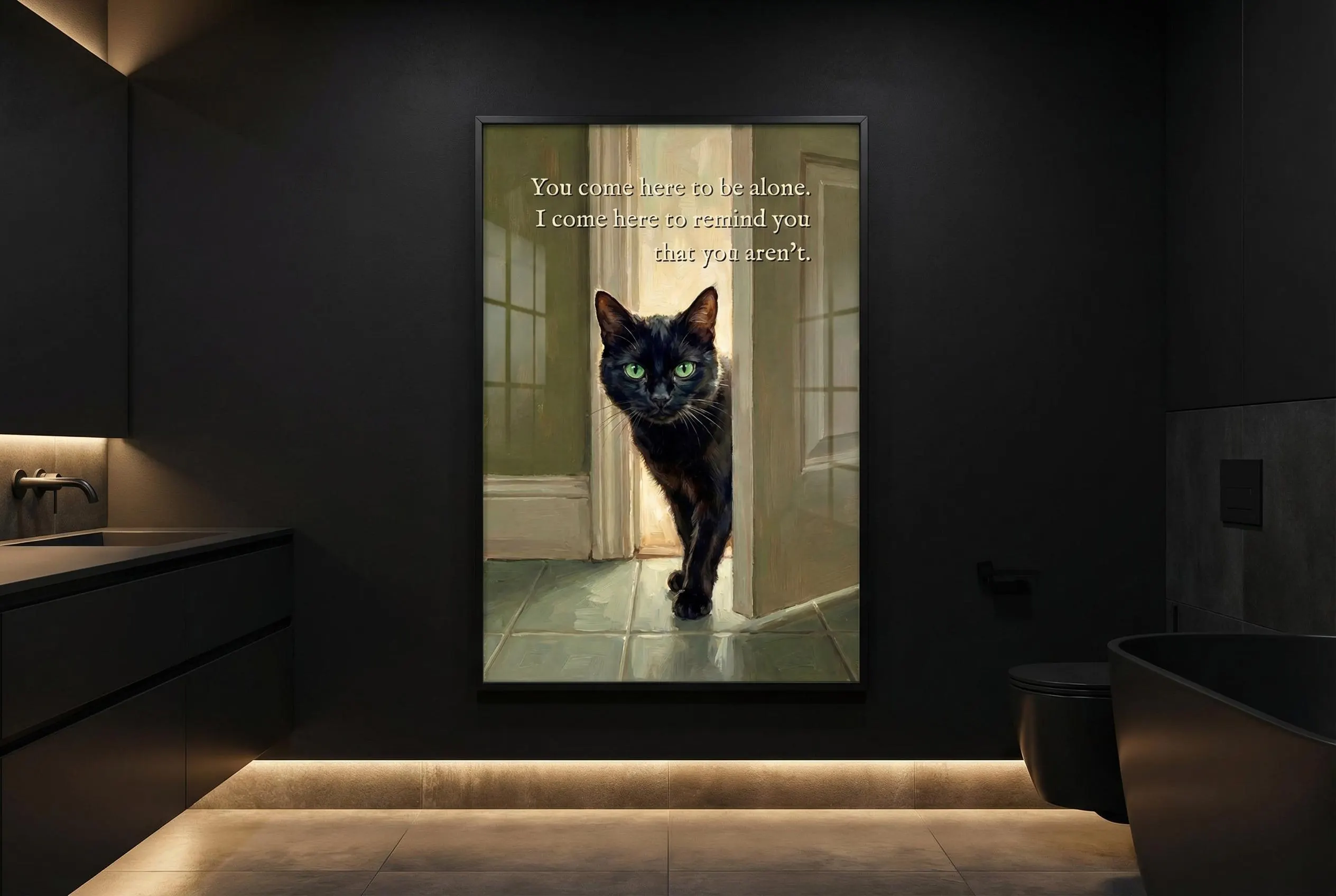 Funny Black Cat Wall Art | Oil Painting Poster | Cat Themed Gifts | Bathroom Signs