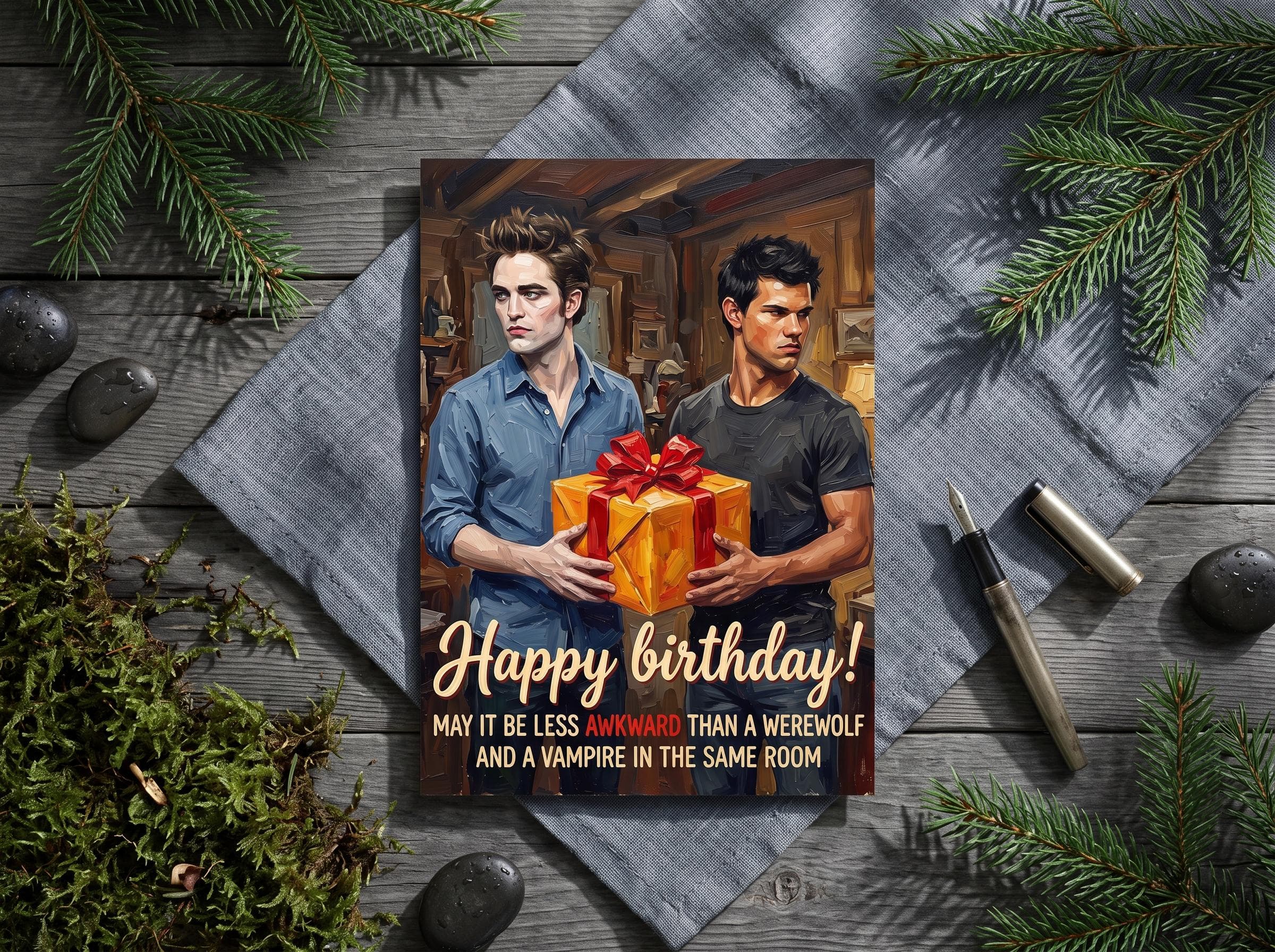 Vampire and Werewolf Birthday Card | Edward Cullen Jacob Black | Twilight Gift Funny Quote | 25th 30th Birthday | Printable Postcard Digital