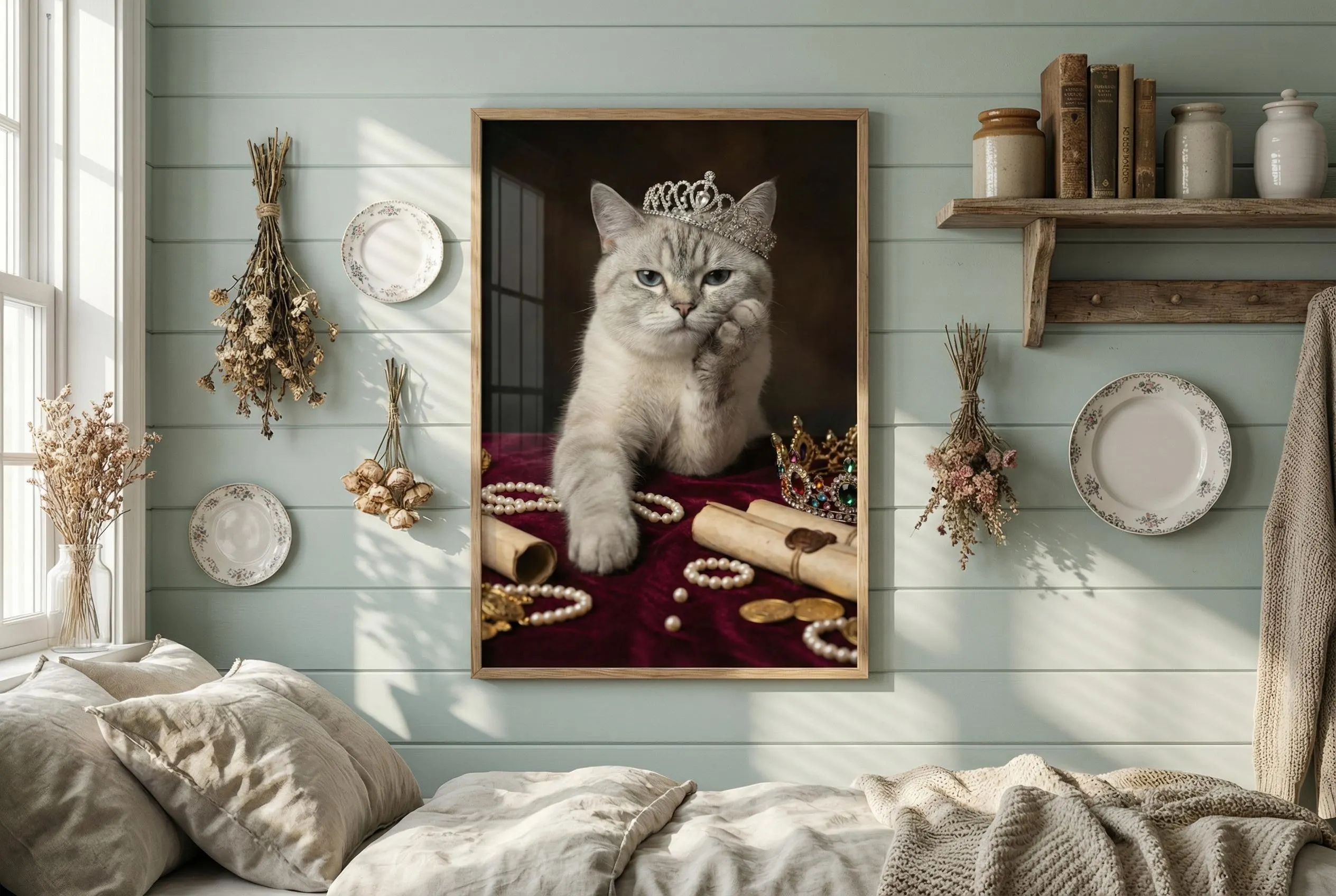 Custom Pet Portrait Royal Style | Personalized Dog Cat Regal Wall Art | Birthday Gift for Pet Lover