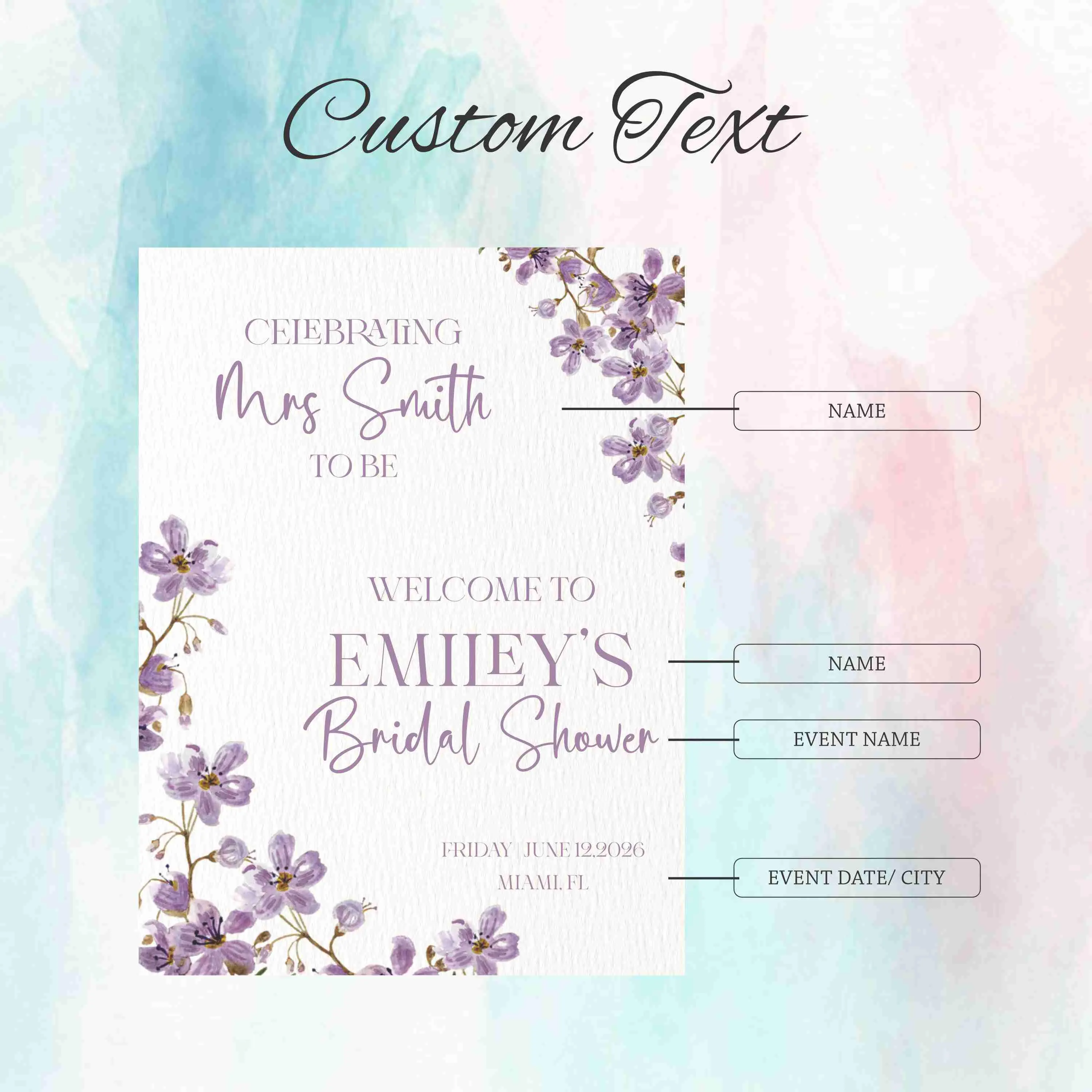 Printed Acrylic Bridal Shower Welcome Sign | Lilac Floral Design - image 3