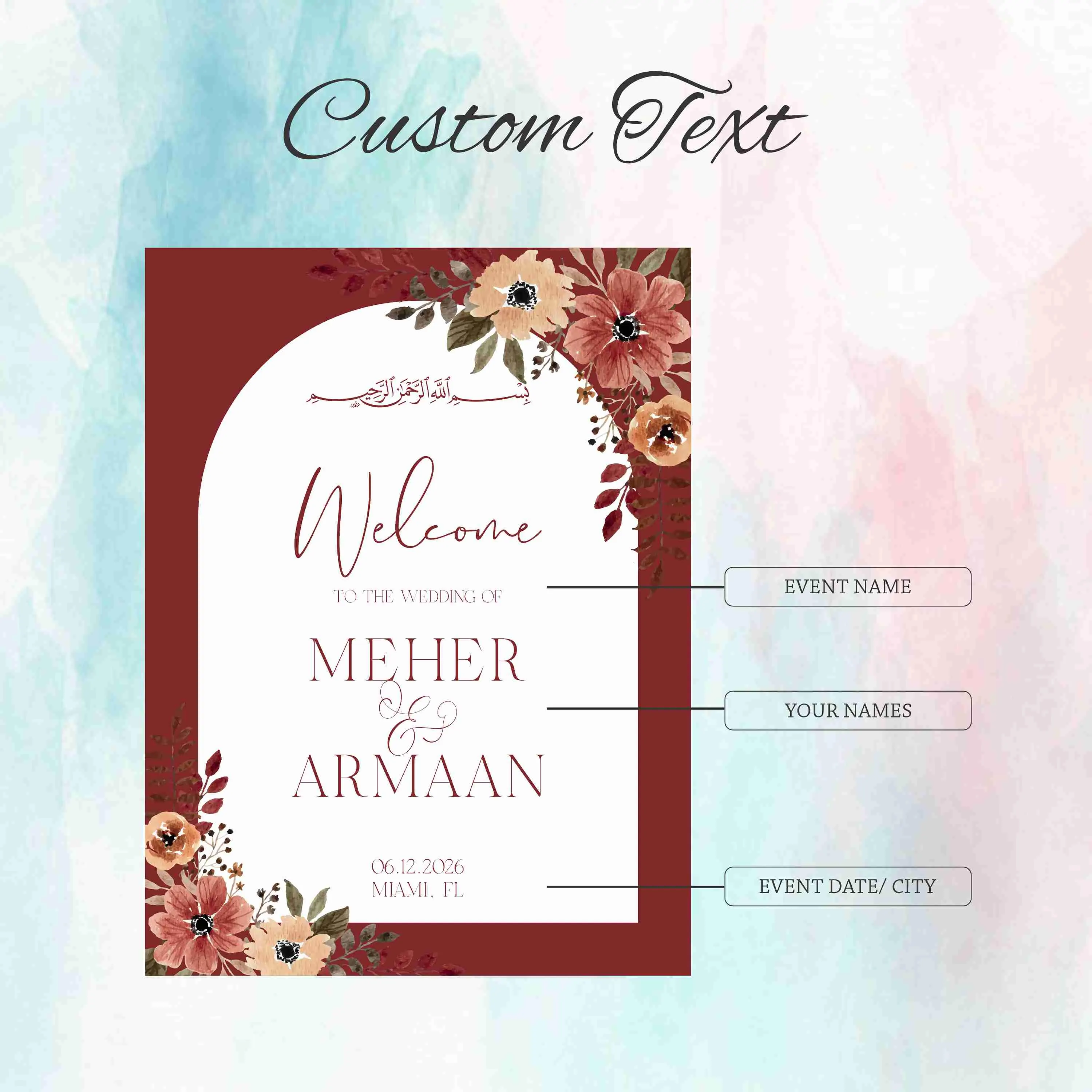 Floral Acrylic Printed Wedding Welcome Sign | Modern Entrance Sign | Floral Entrance Sign - image 3