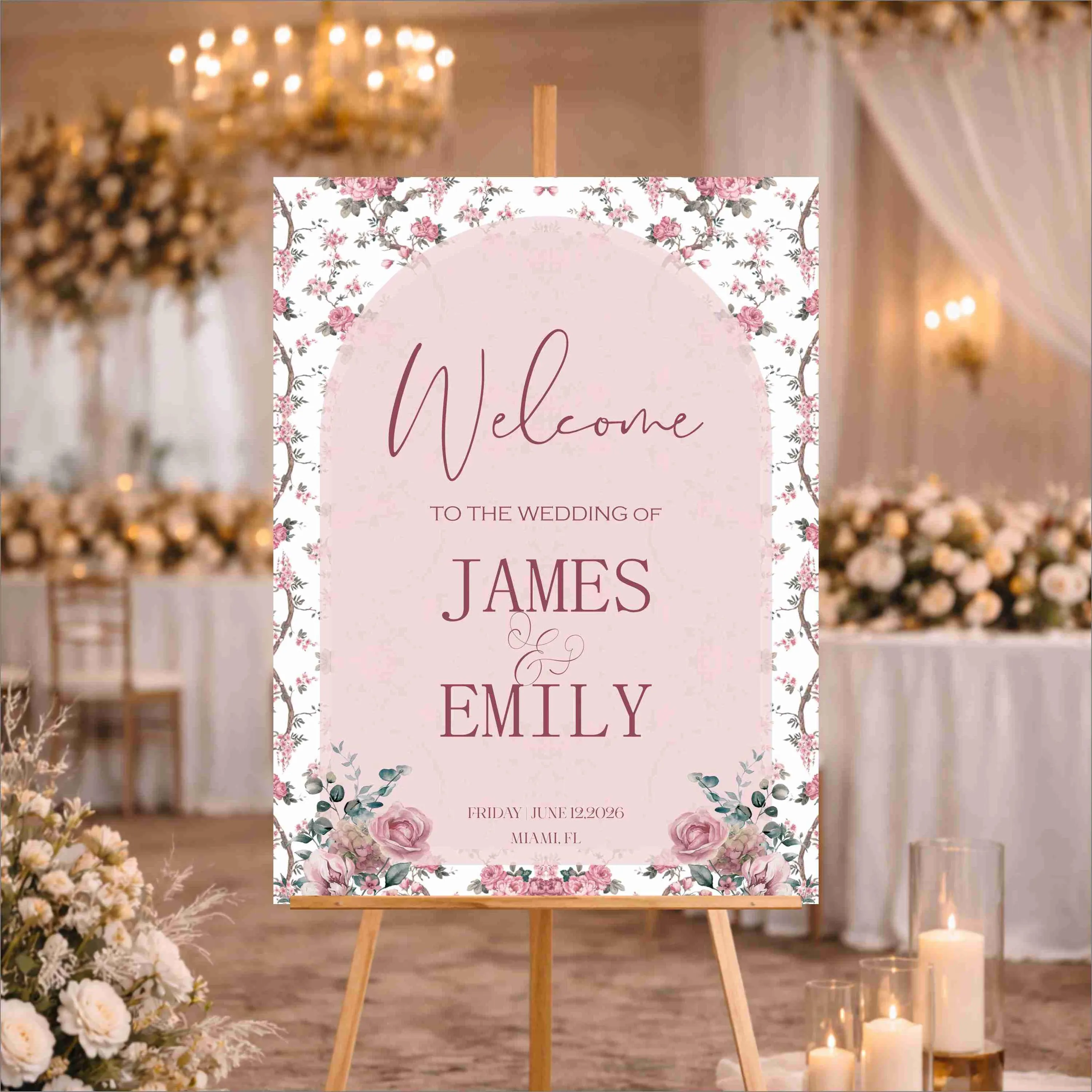 Floral Acrylic Wedding Welcome Sign | Minimalist Custom Entrance Décor