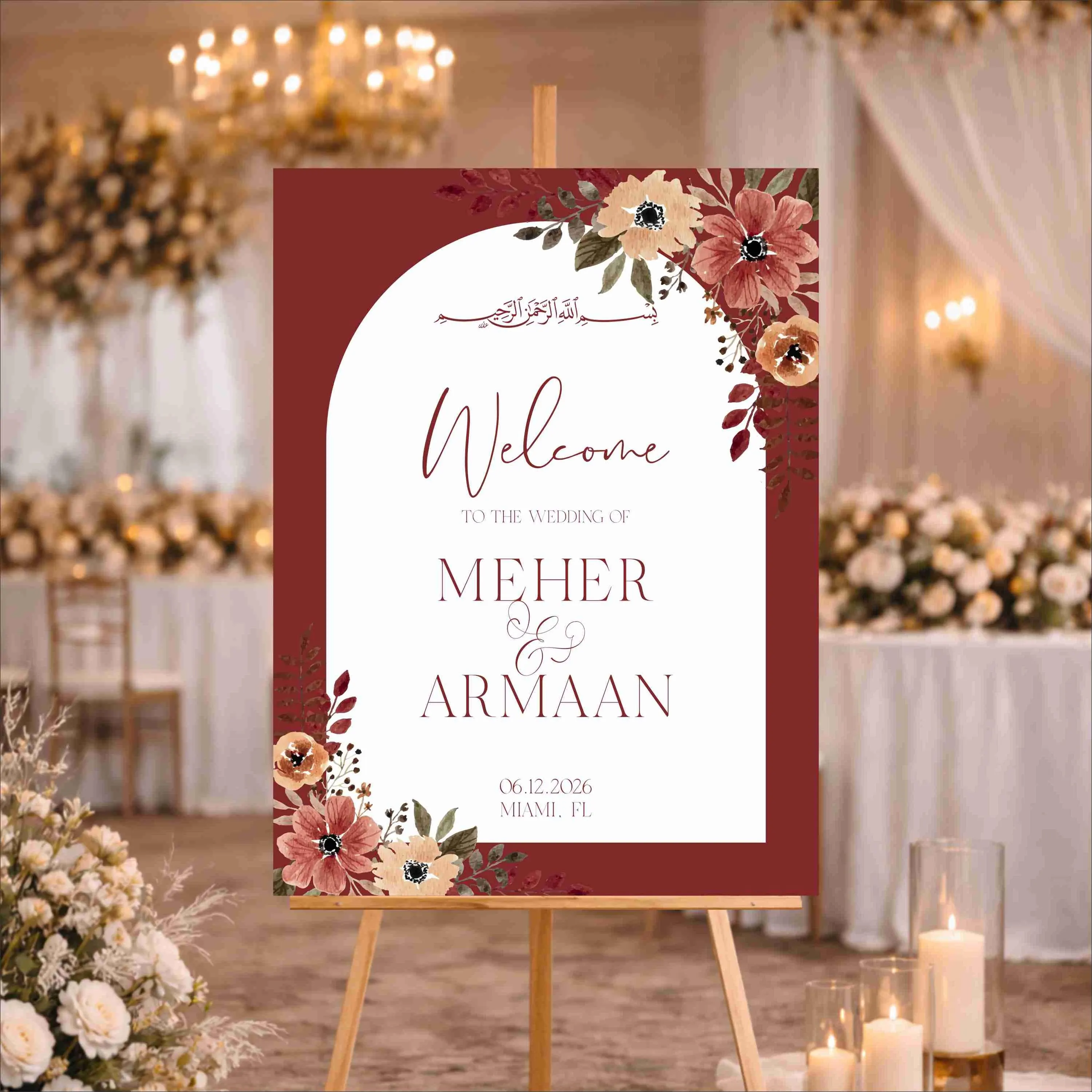 Floral Acrylic Printed Wedding Welcome Sign | Modern Entrance Sign | Floral Entrance Sign