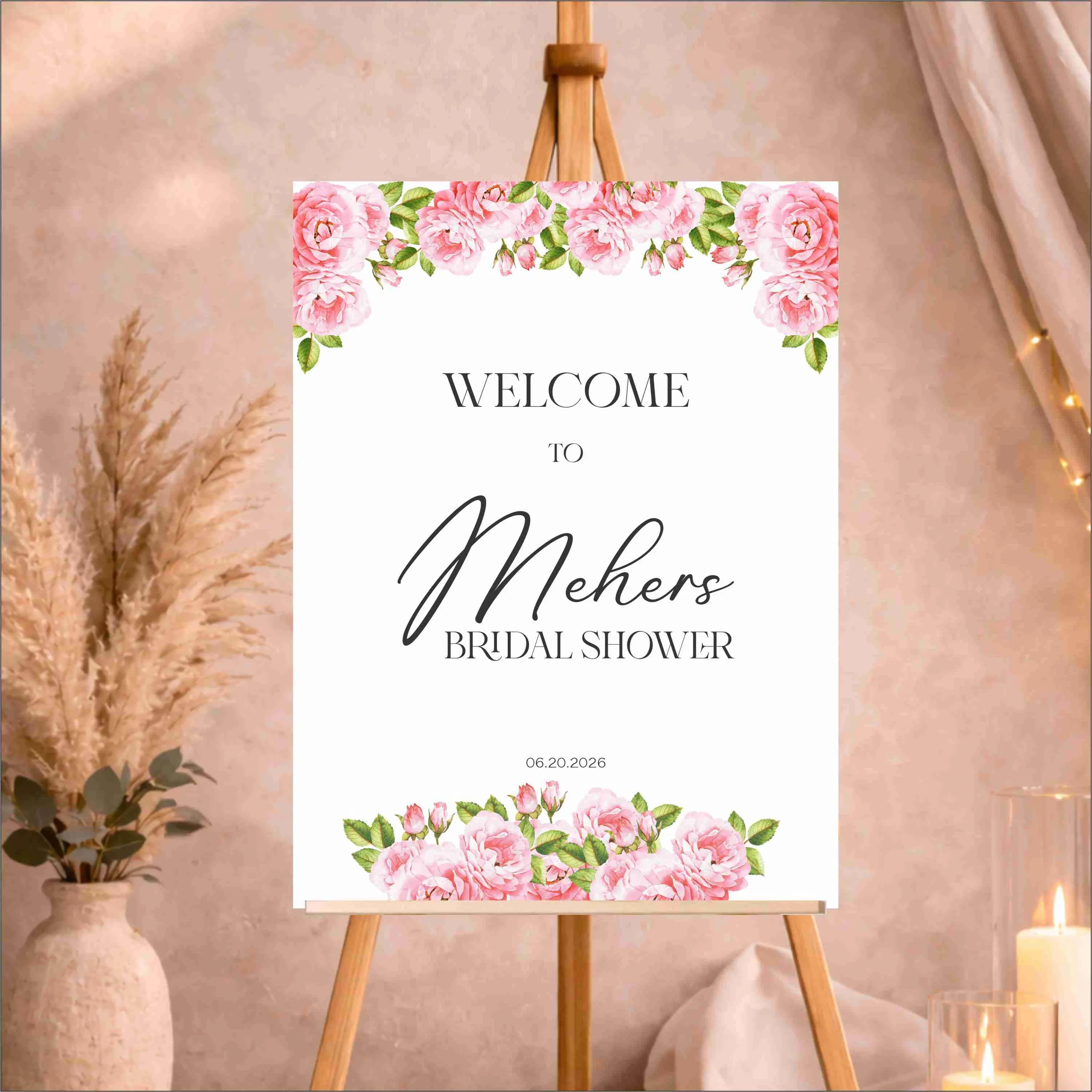 Printed Acrylic Bridal Shower Welcome Sign | Pink Floral Design - image 3