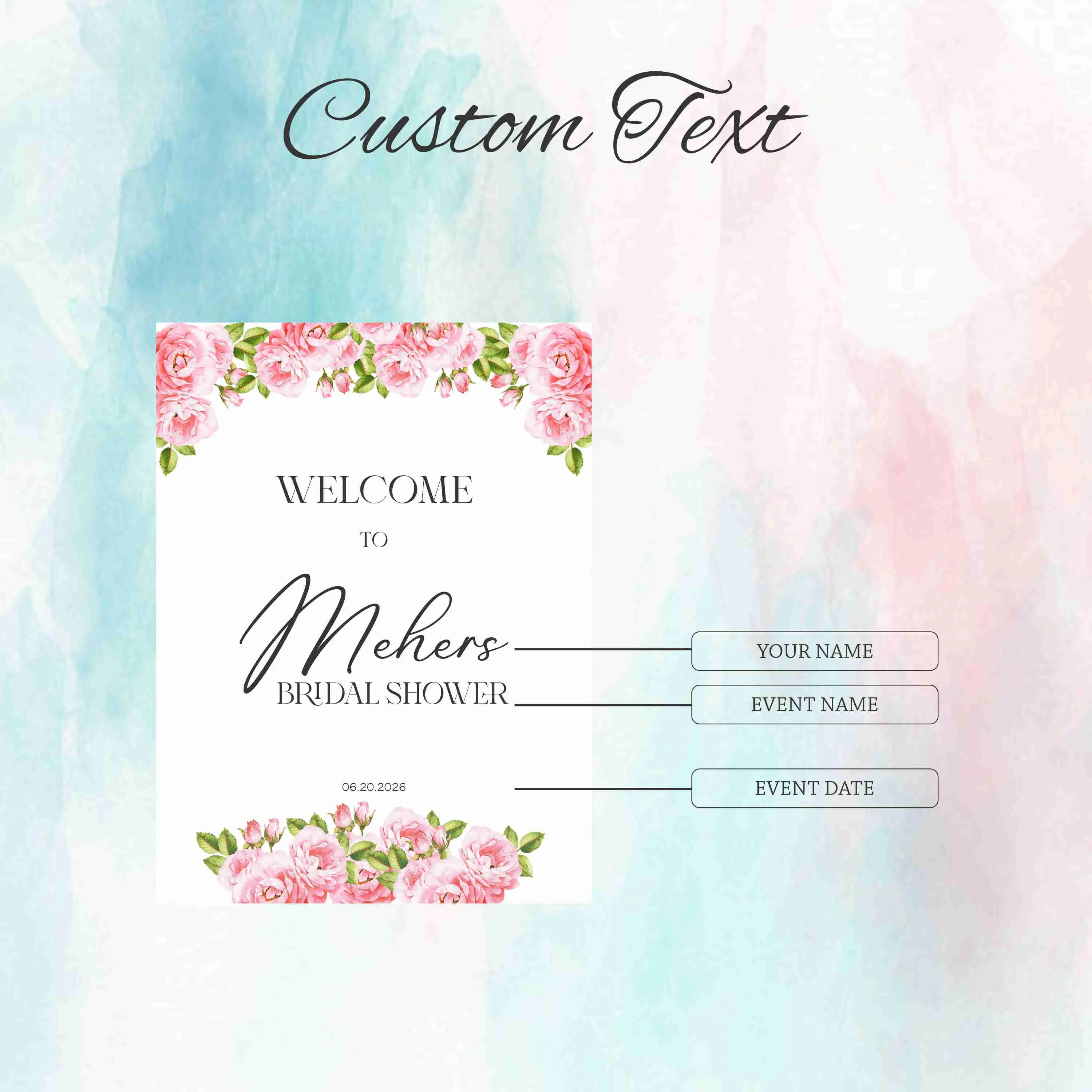Printed Acrylic Bridal Shower Welcome Sign | Pink Floral Design - image 2