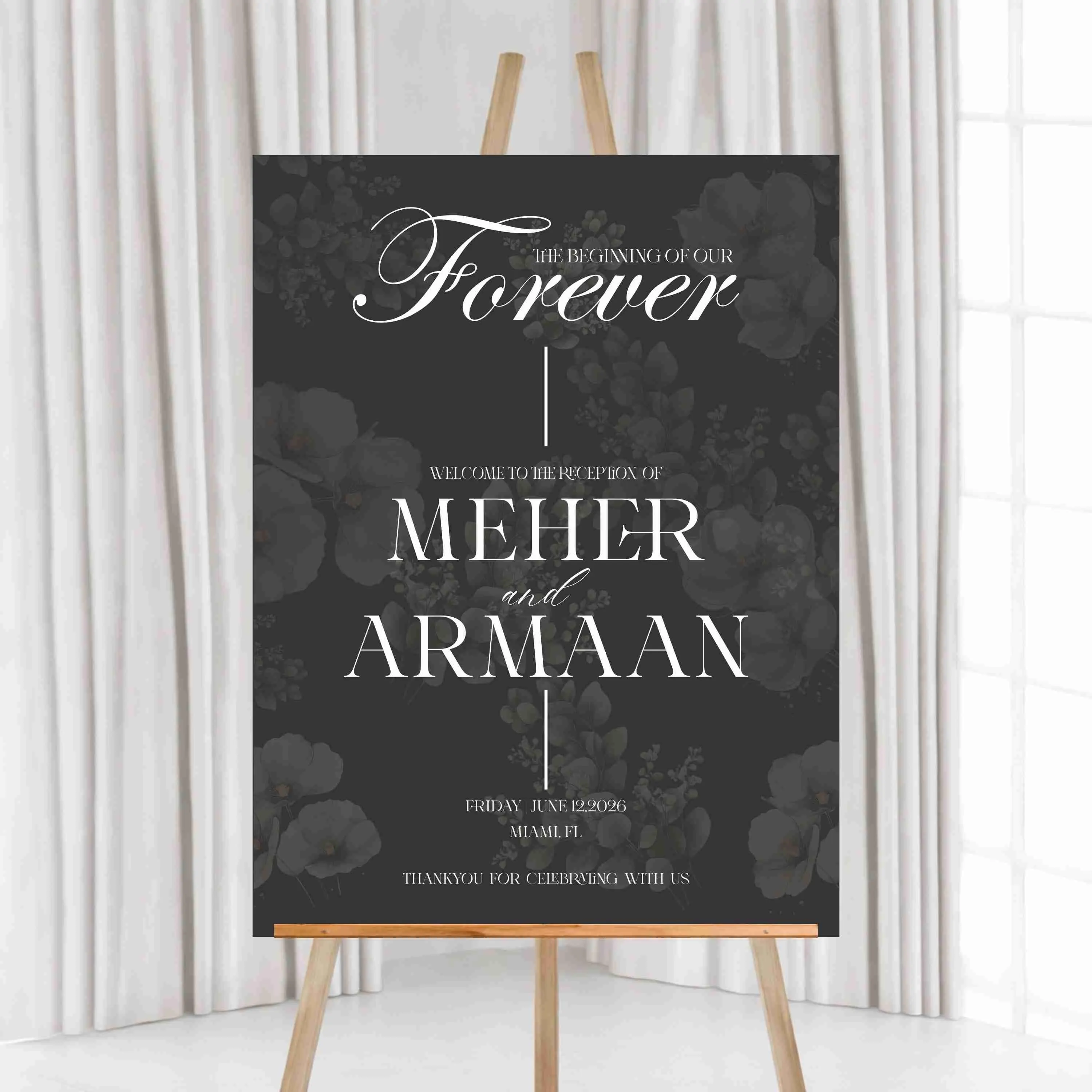Custom Acrylic printed Wedding Welcome Sign | Black Reception Entrance Sign - image 5