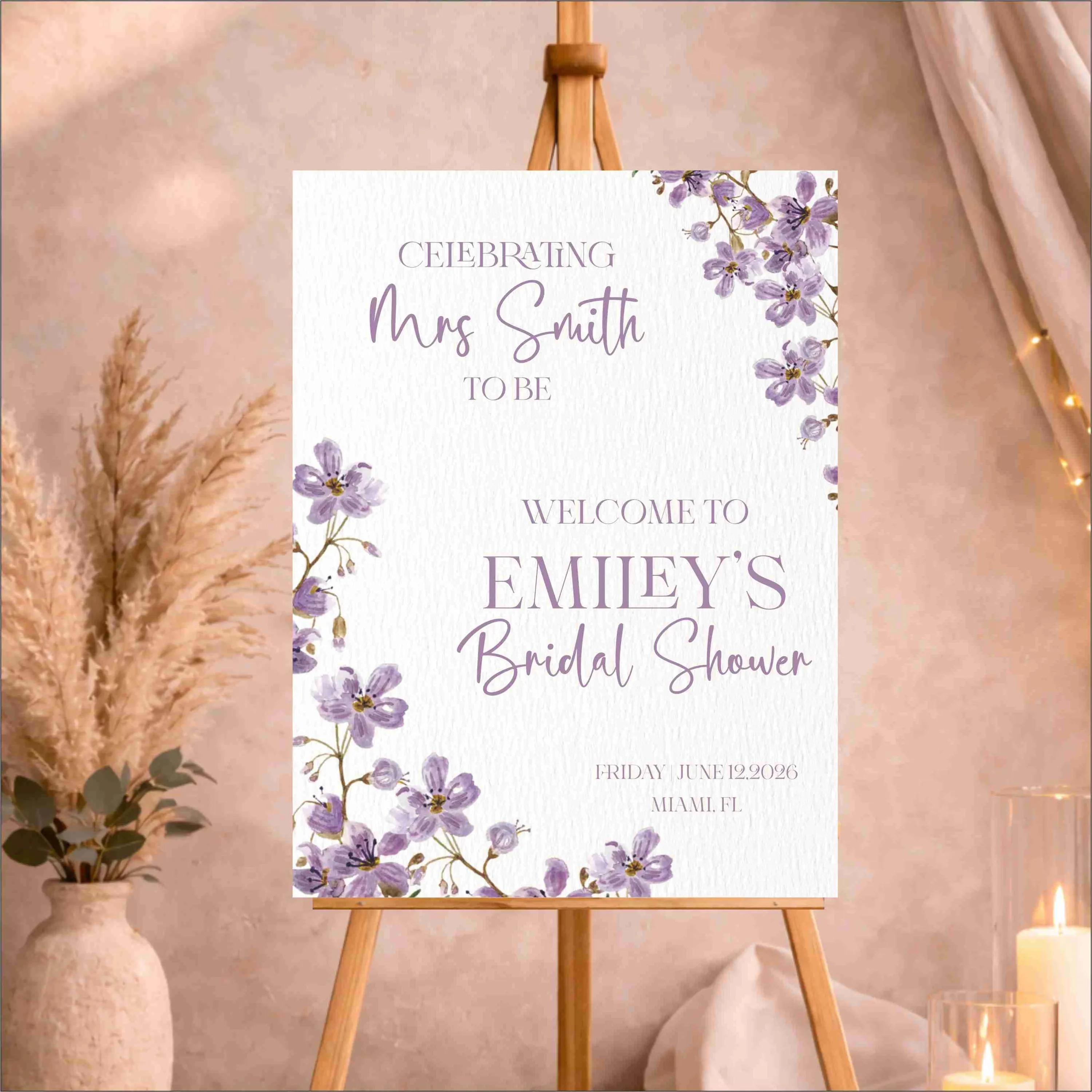 Printed Acrylic Bridal Shower Welcome Sign | Lilac Floral Design - image 4