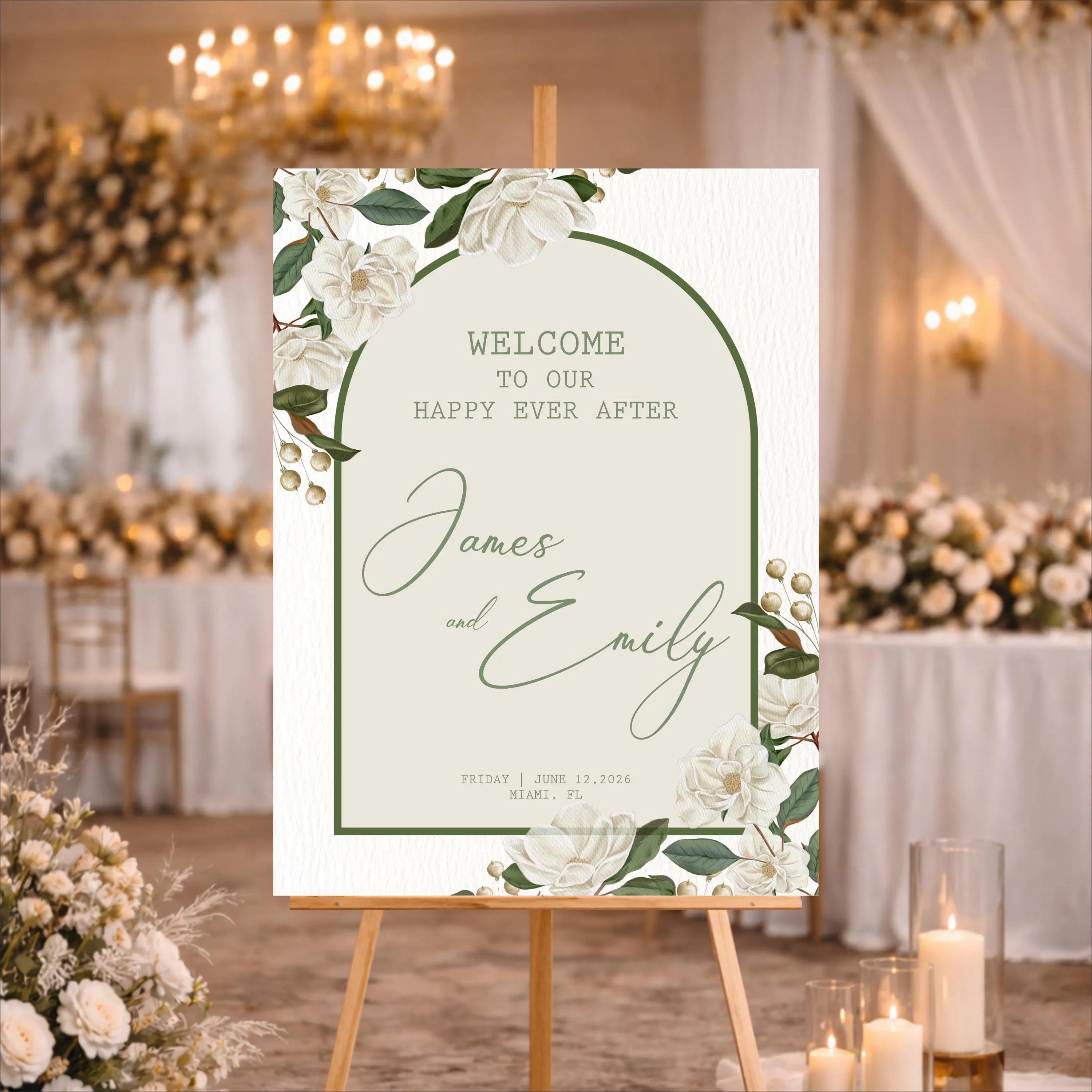 Printed Acrylic Wedding Welcome Sign | Sage Green Floral Welcome Decor