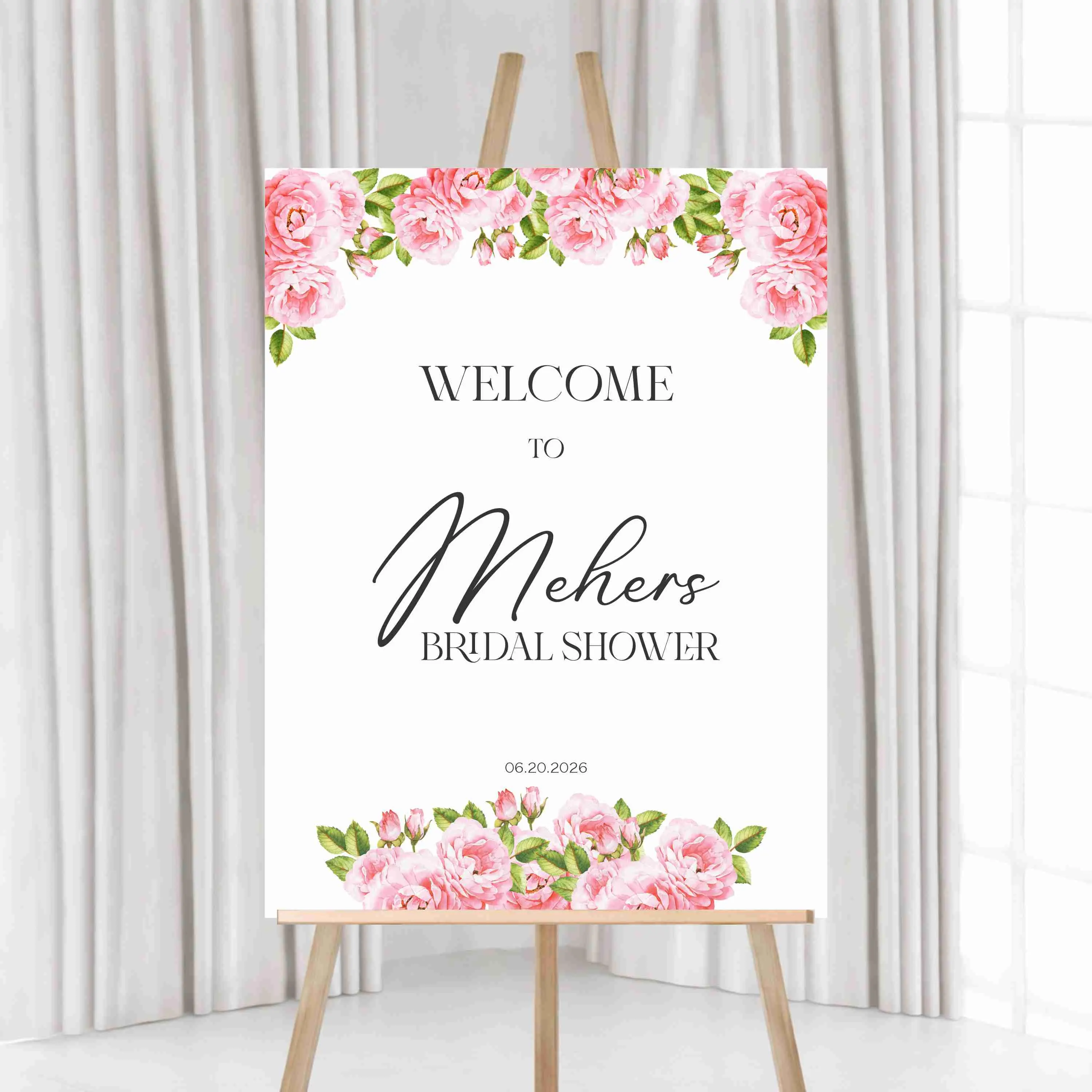 Printed Acrylic Bridal Shower Welcome Sign | Pink Floral Design - image 5