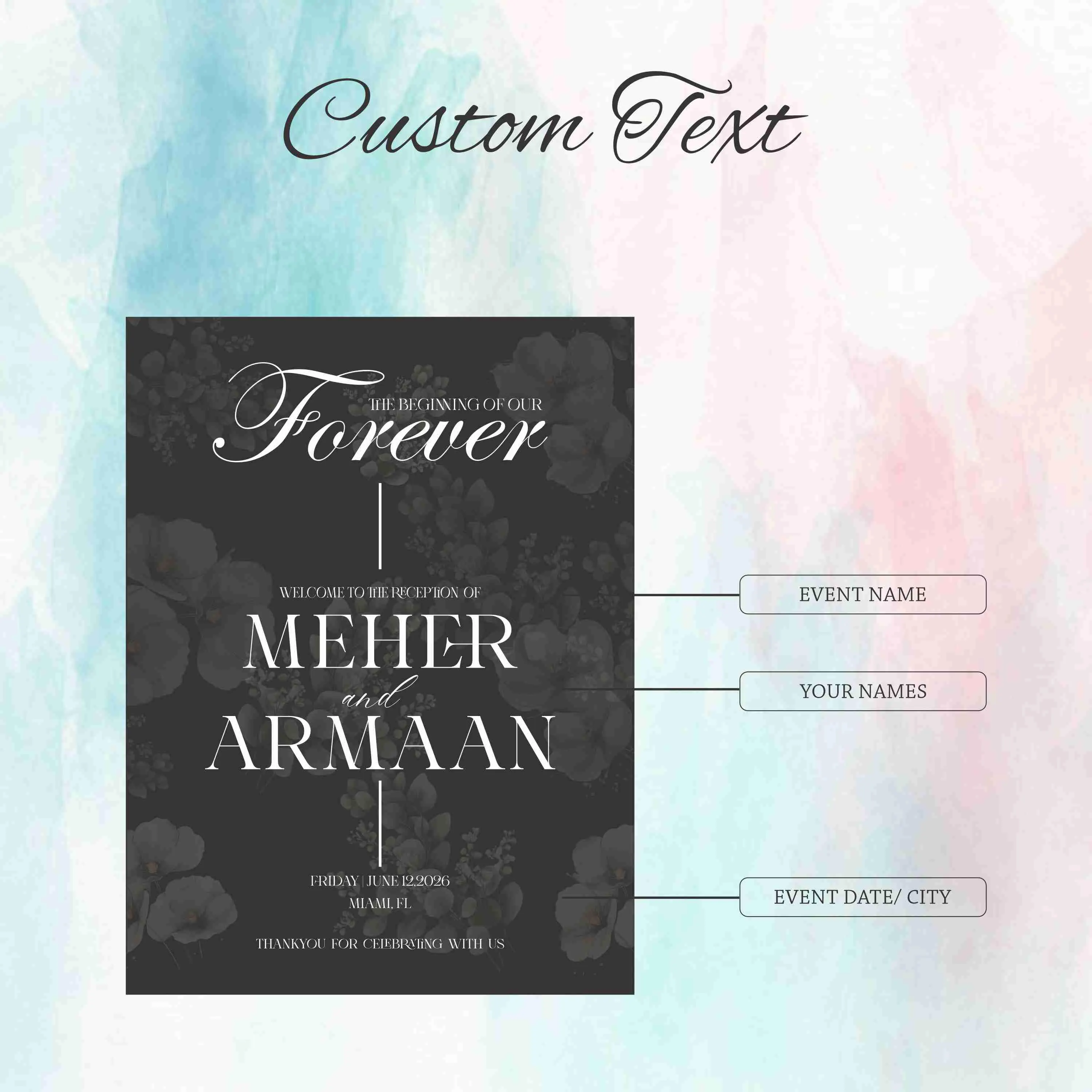 Custom Acrylic printed Wedding Welcome Sign | Black Reception Entrance Sign - image 2