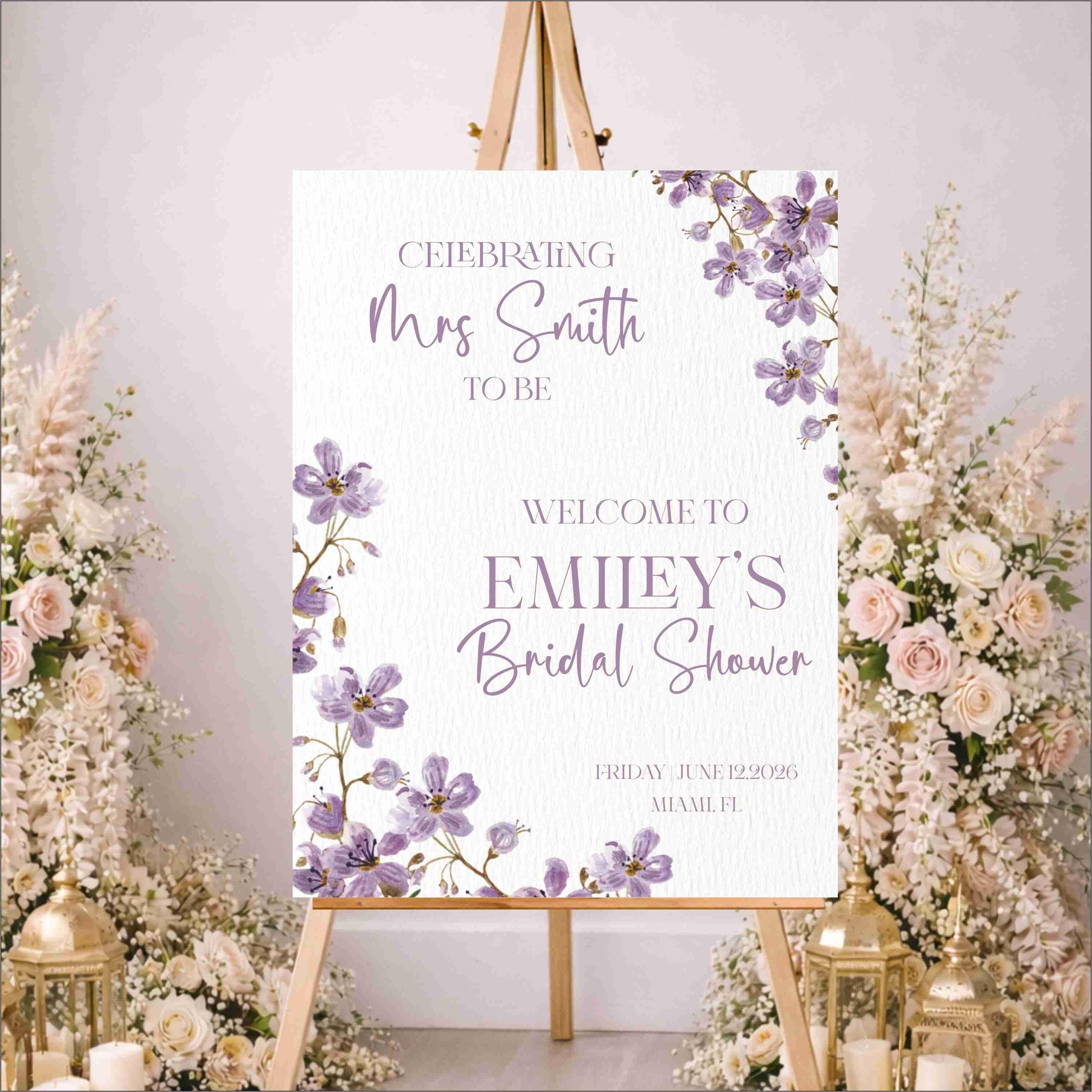 Printed Acrylic Bridal Shower Welcome Sign | Lilac Floral Design - image 5