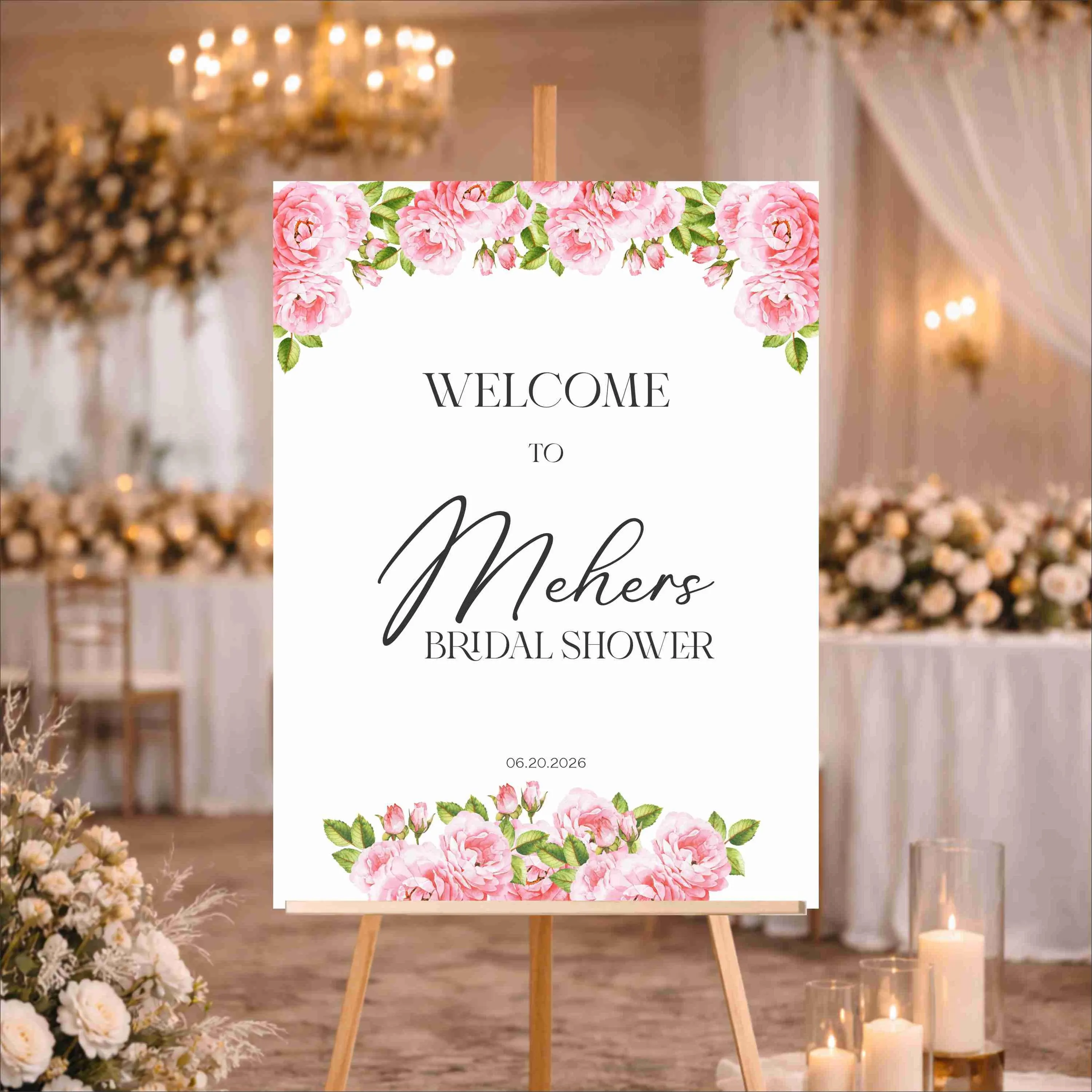 Printed Acrylic Bridal Shower Welcome Sign | Pink Floral Design