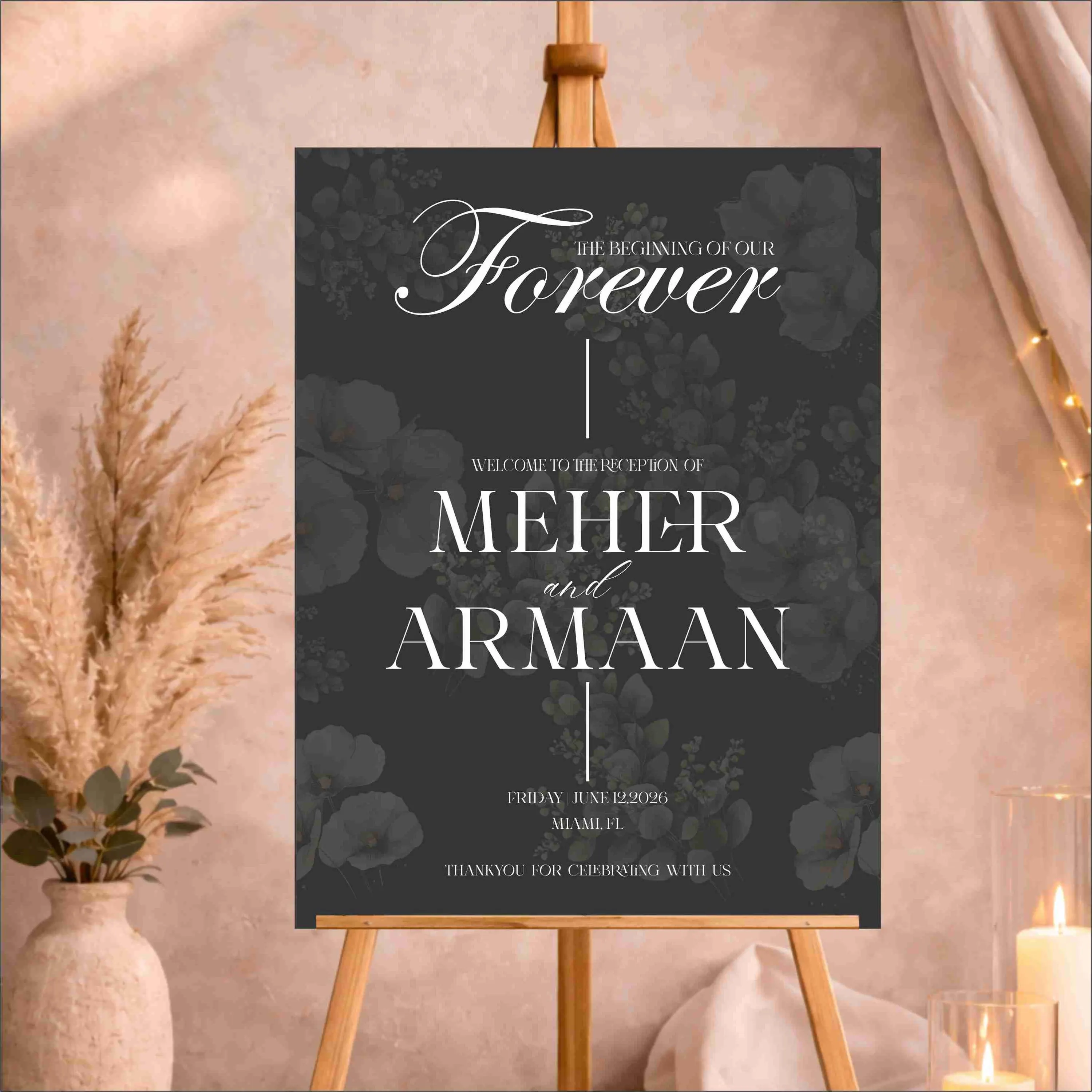 Custom Acrylic printed Wedding Welcome Sign | Black Reception Entrance Sign - image 3