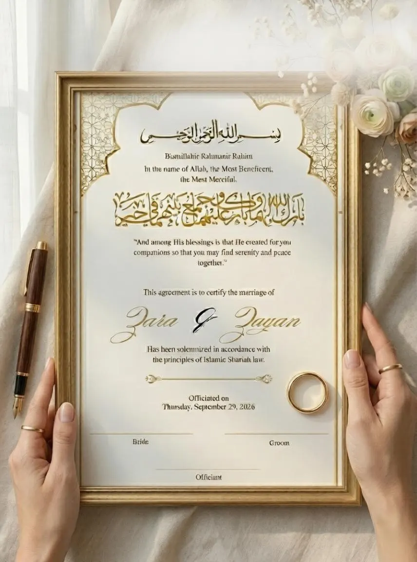 Luxury Nikkah Certificate Canva Template – Editable Gold Islamic Nikah Nama, Digital Muslim Wedding Contract, Instant Download - image 4