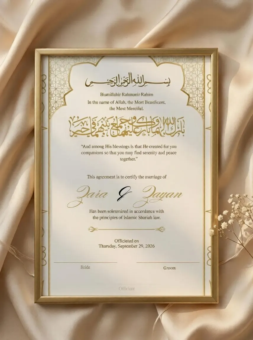 Luxury Nikkah Certificate Canva Template – Editable Gold Islamic Nikah Nama, Digital Muslim Wedding Contract, Instant Download - image 3