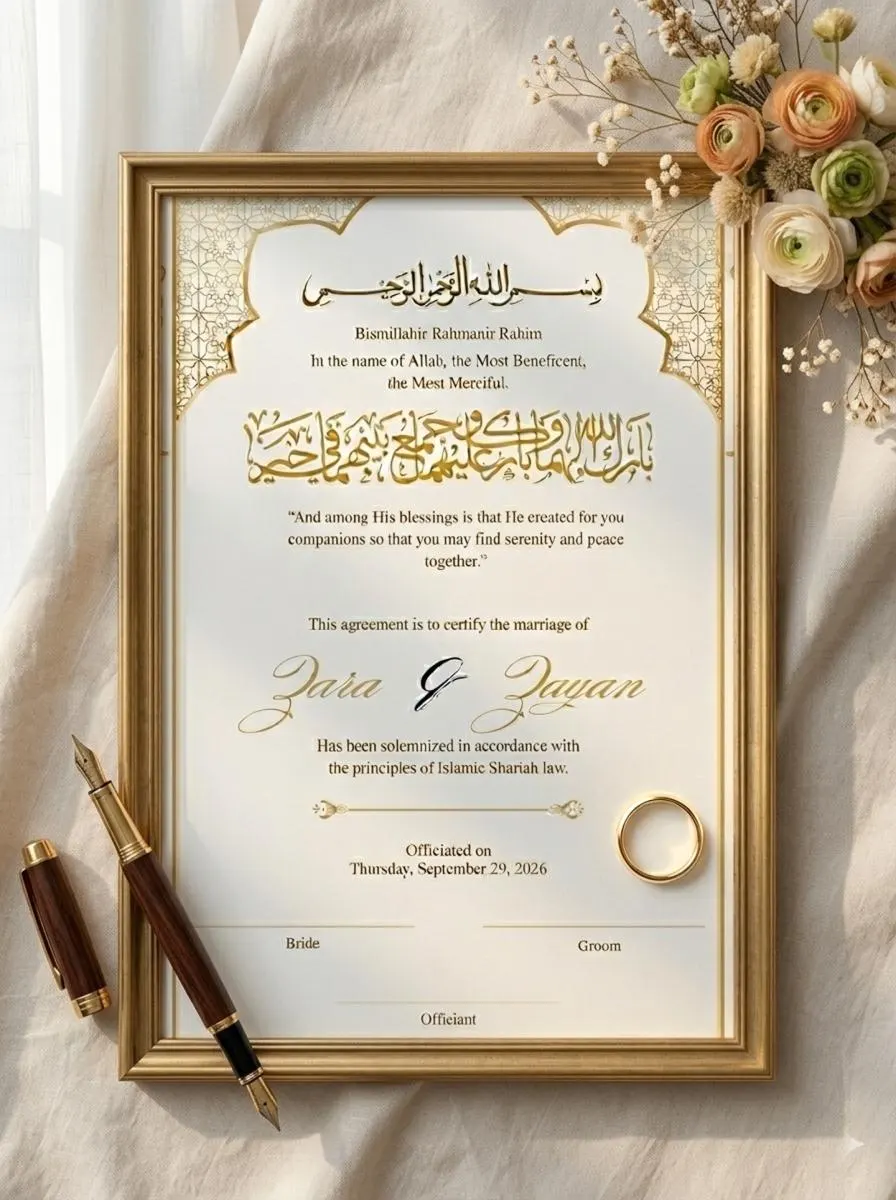 Luxury Nikkah Certificate Canva Template – Editable Gold Islamic Nikah Nama, Digital Muslim Wedding Contract, Instant Download