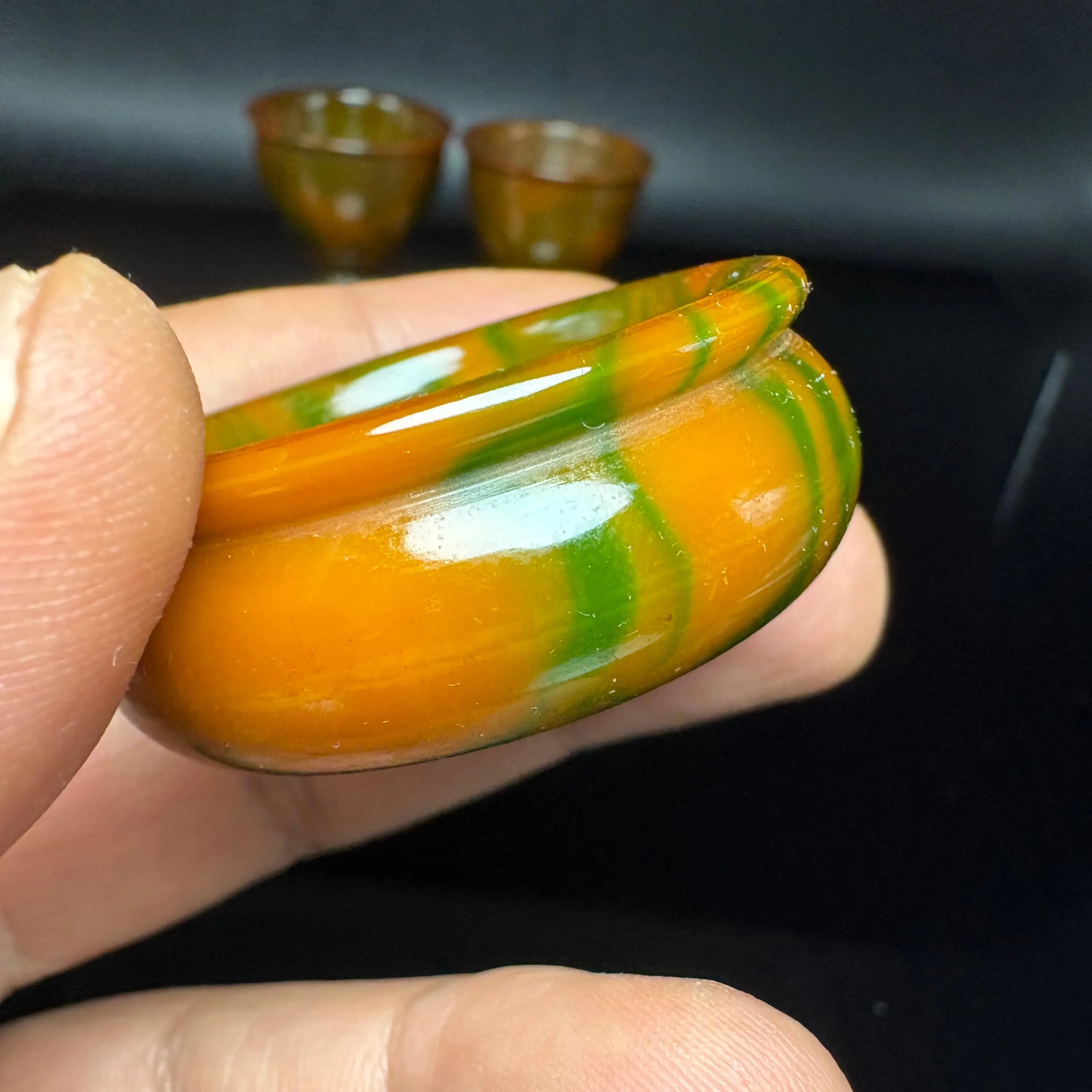 Multicolor Antique Catalin Art Deco Collector Set, Marbled Bakelite Mini Display Bowls 3pcs - image 5