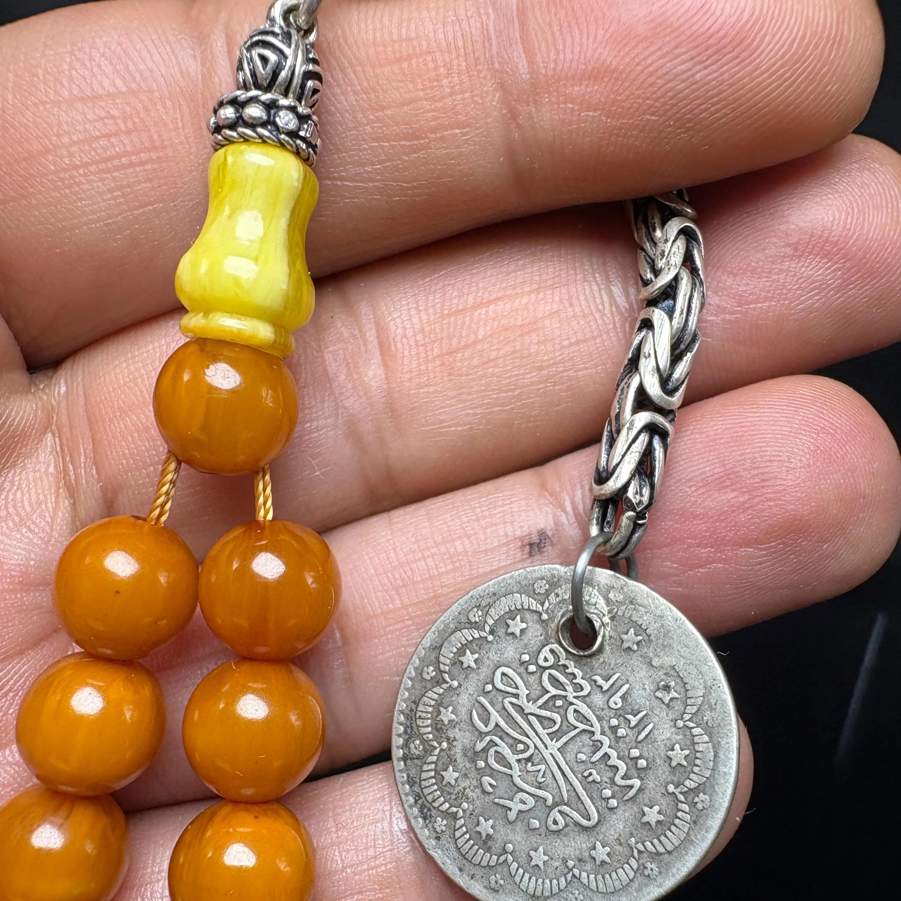 Antique Marbled Orange Catalin Tesbih 33.85 g (1.19 oz) | Rare Swirl Catalin Prayer Beads - image 3