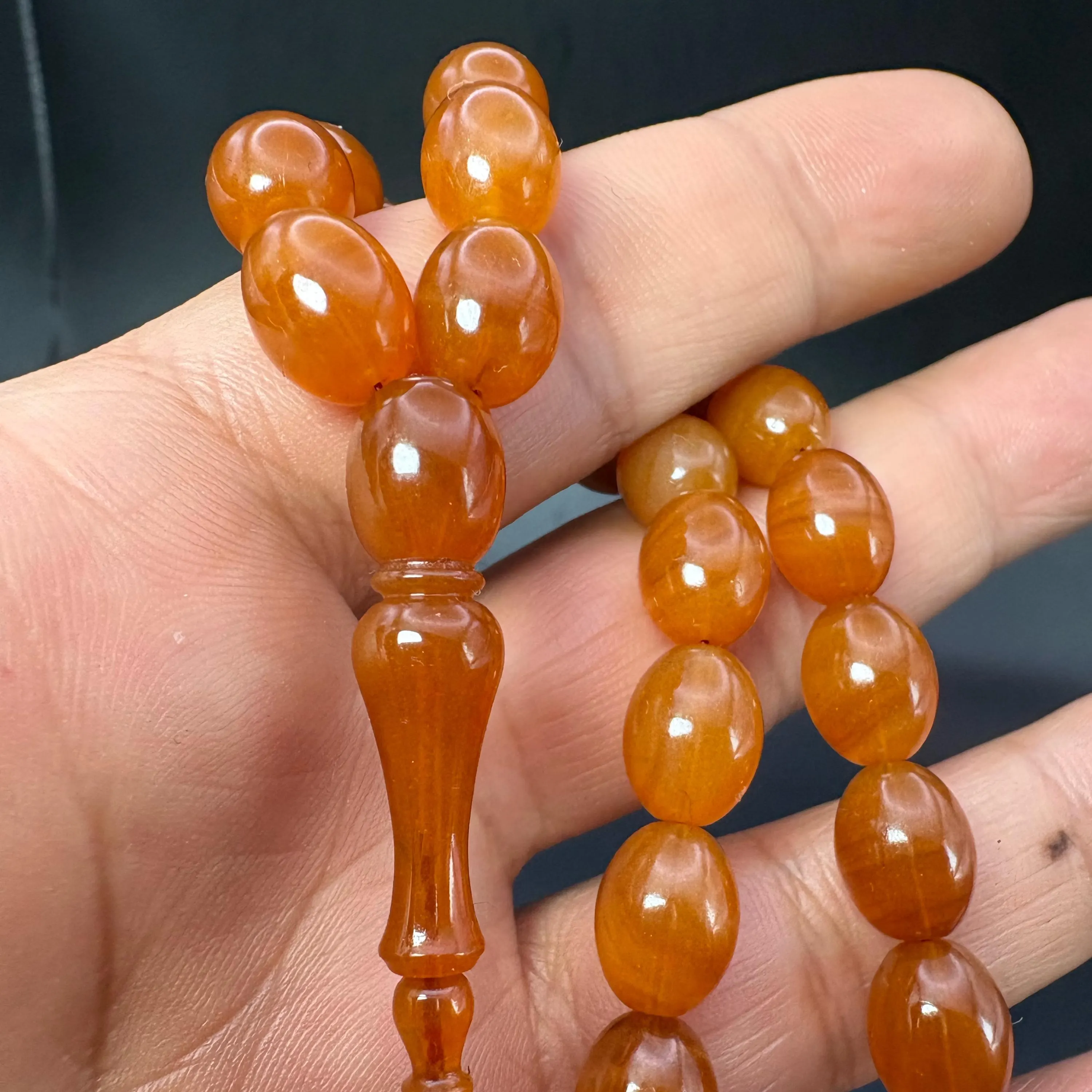 Orange Cherry-Aging Bakelite Tesbih, New Faturan Prayer Beads - image 3