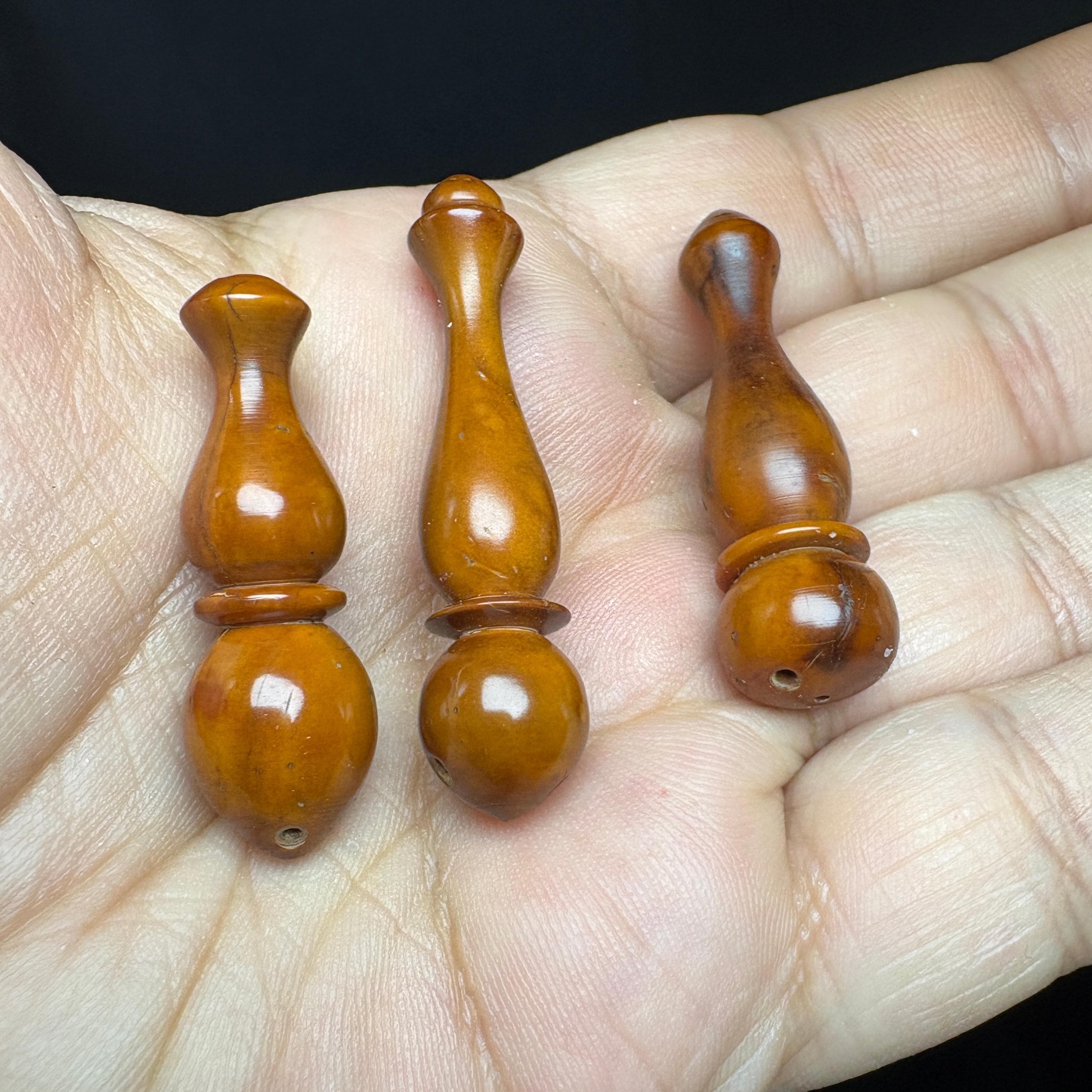 Set of 3 Handmade Kuka Imames – Vintage Prayer Bead Finials – Double Hole Parts - image 3