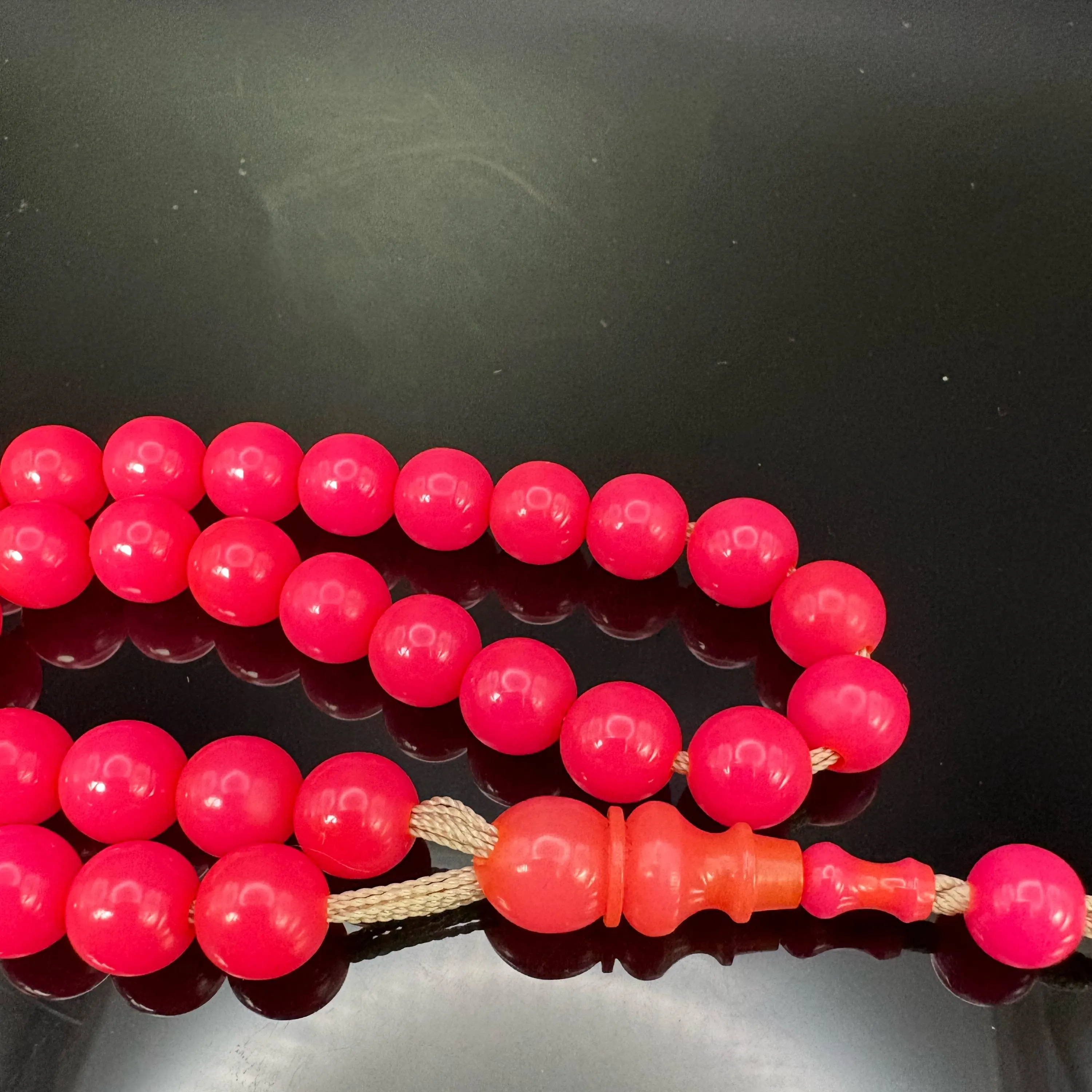 Old Pink Catalin Bakelite Misbaha – Miskevi Qadim Beads, Color Changing Subha - image 5