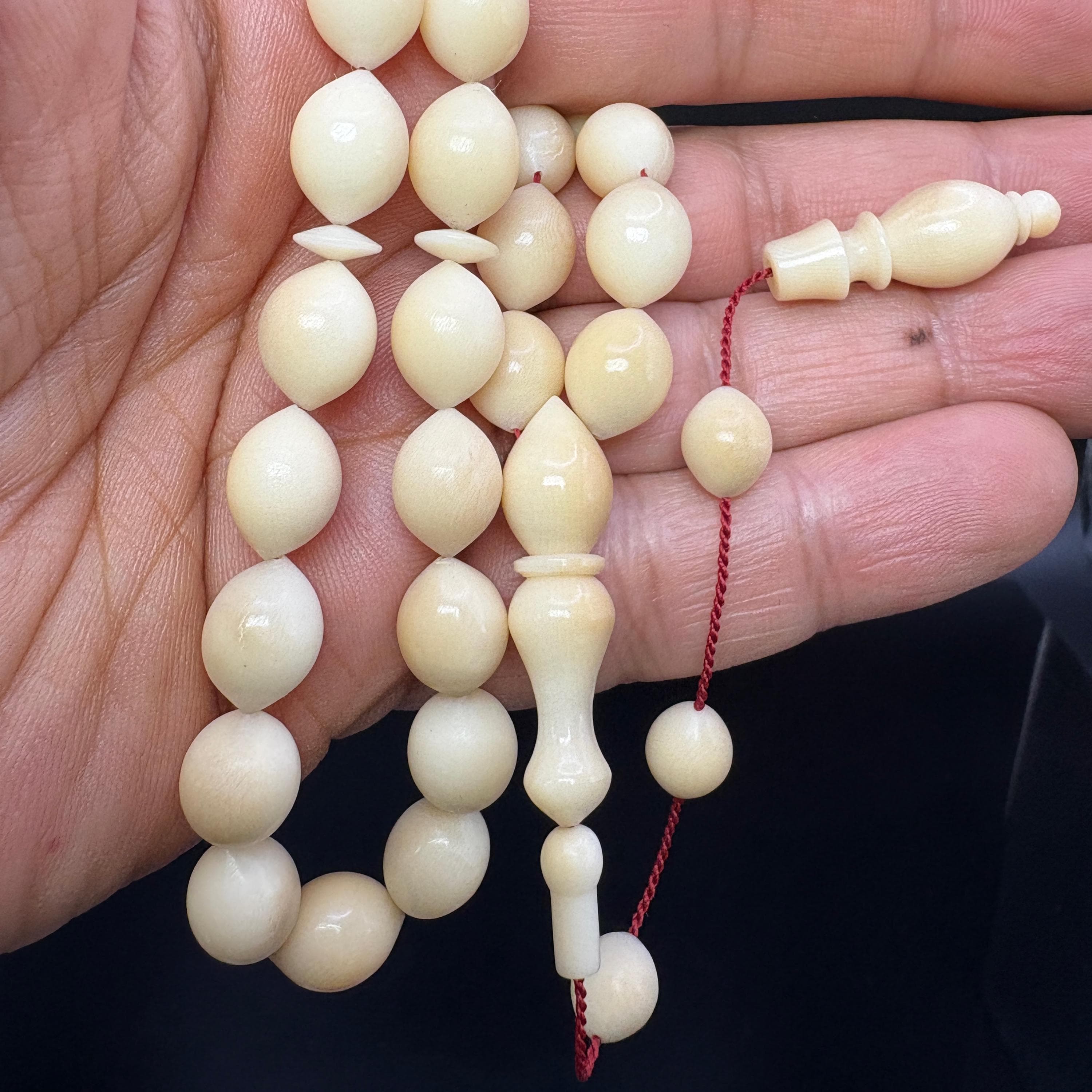 Master Crafted Tagua Nut Narçıl Tesbih – Natural Prayer Beads – Milk Coffee Aging Tone