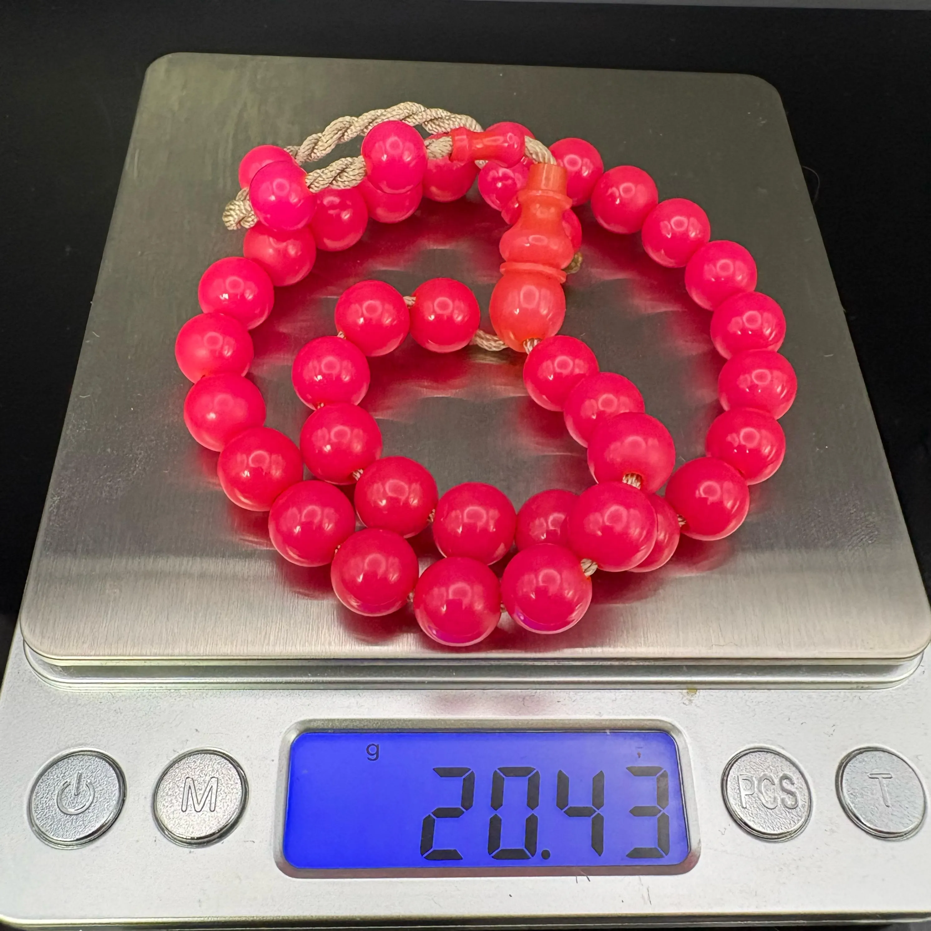 Old Pink Catalin Bakelite Misbaha – Miskevi Qadim Beads, Color Changing Subha - image 2