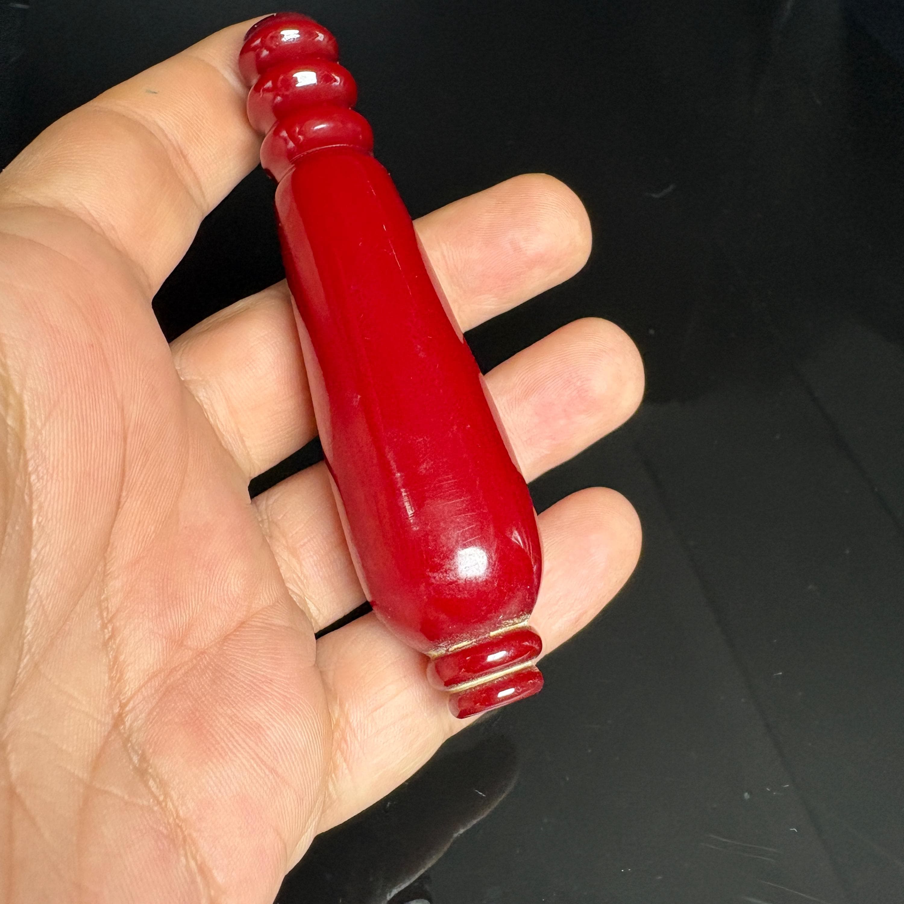 Vintage Red Catalin / Bakelite Handle – Early Plastic Component & Craft Supply - image 3