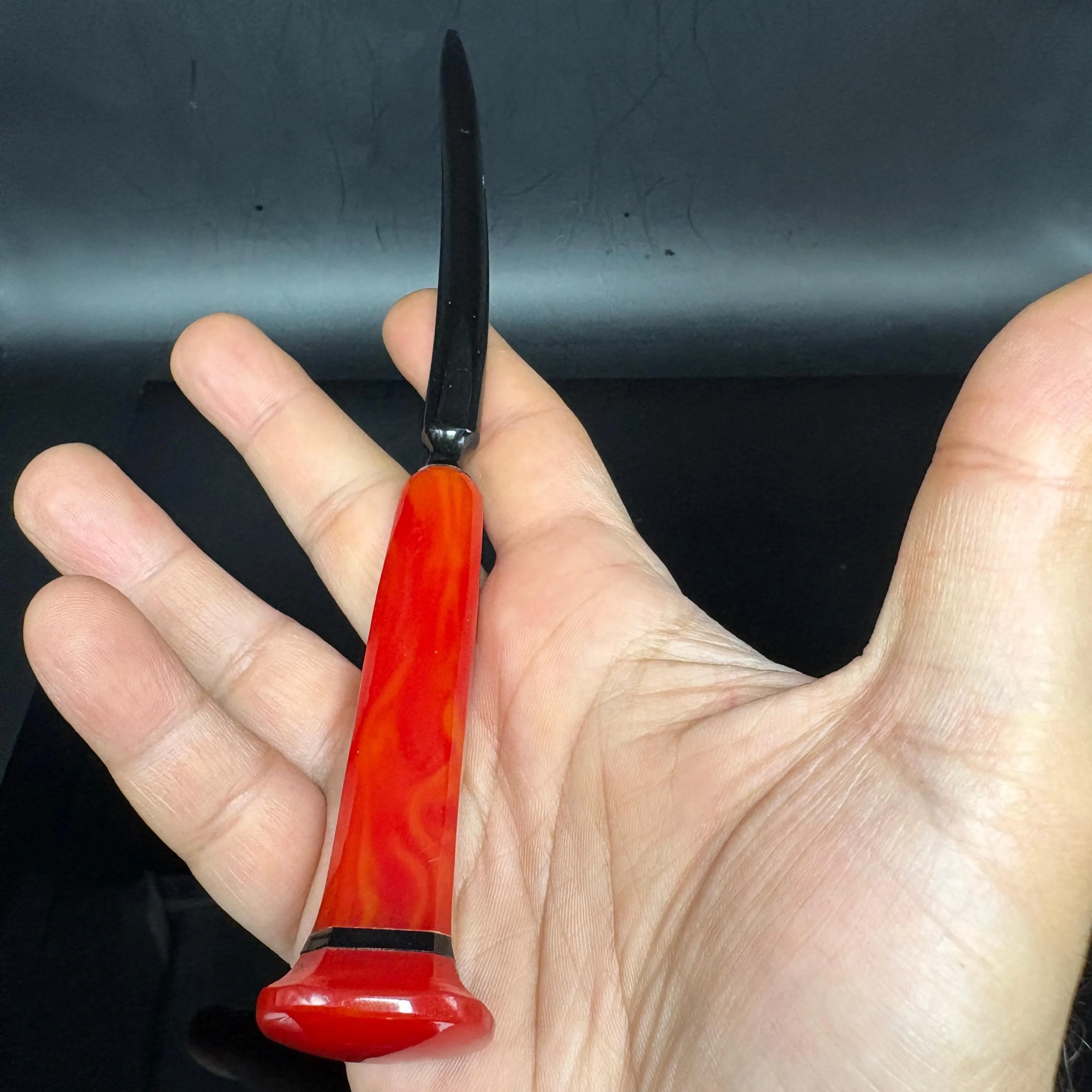 Vintage Catalin Letter Opener – 1940s Red Marbled Bakelite Desk Piece - image 4