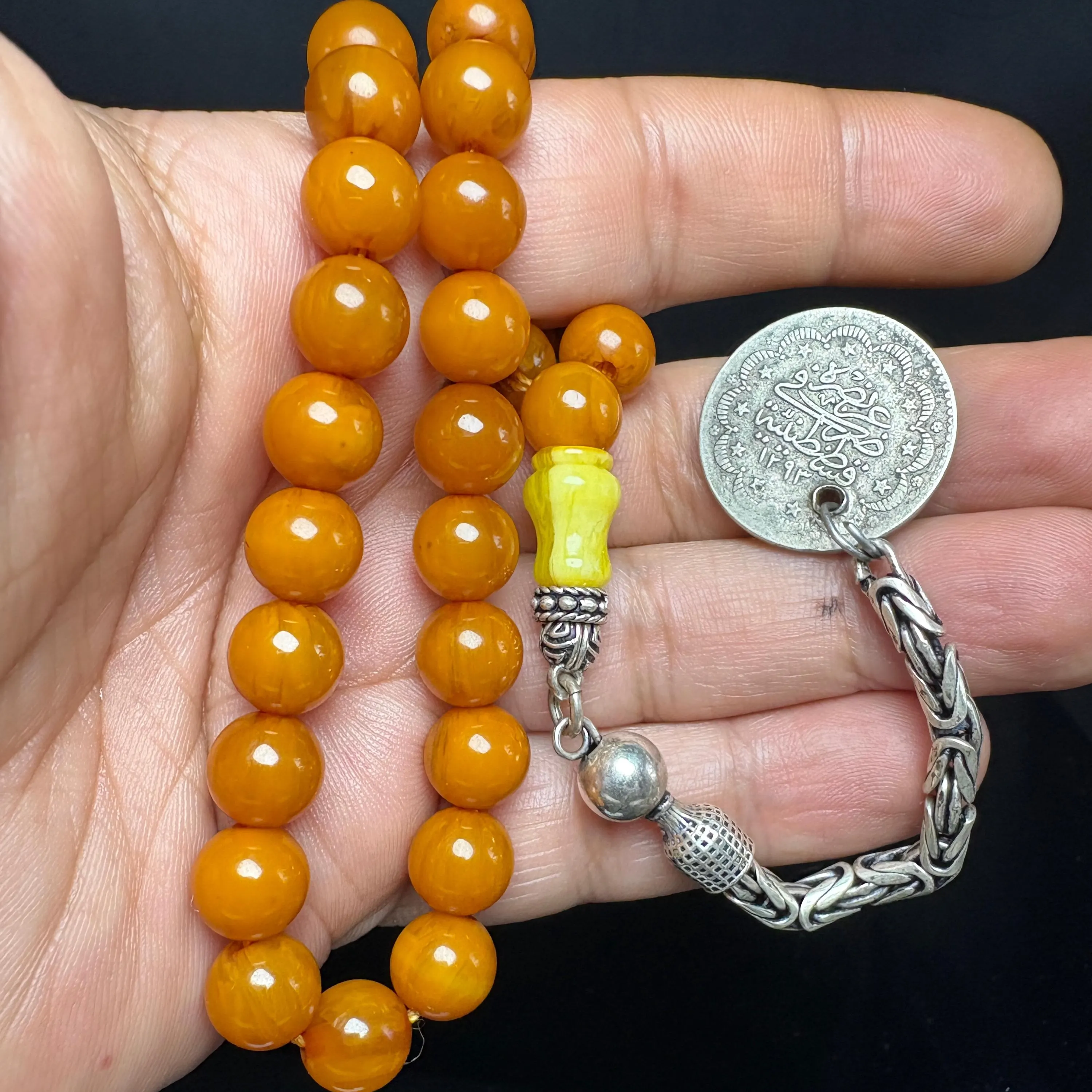 Antique Marbled Orange Catalin Tesbih 33.85 g (1.19 oz) | Rare Swirl Catalin Prayer Beads - image 5