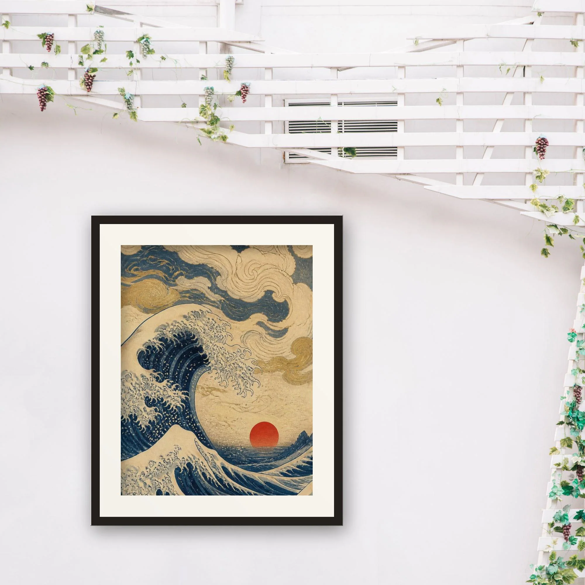 Great Wave Japanese Wall Art Print, Vintage Japanese Woodblock Poster, Navy and Beige Ocean Wave Art, Printable Wall Art, Digital Download - image 4