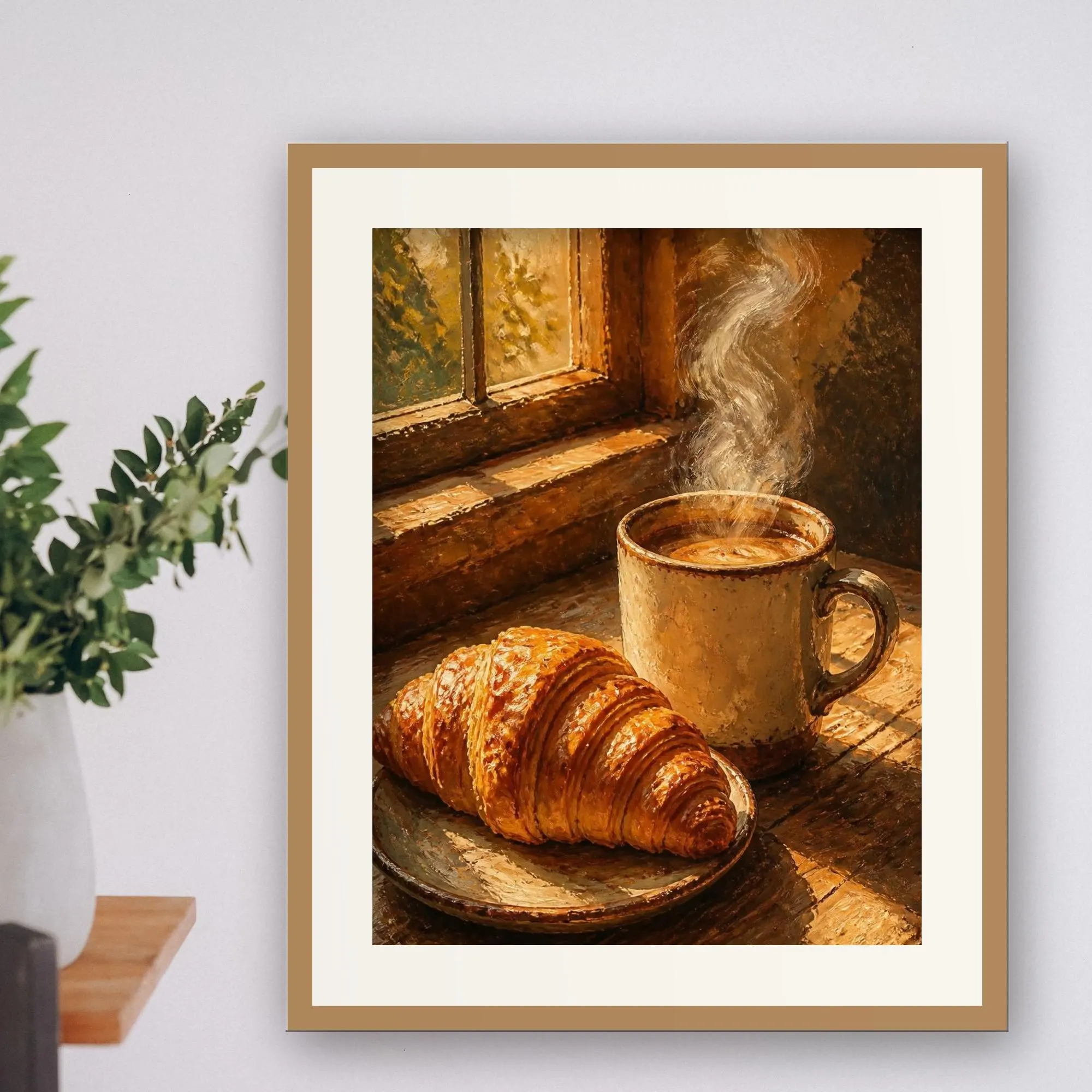 Coffee and Croissant Print, Morning Coffee Oil Painting, Kitchen Wall Art, Coffee Bar Decor, Cozy Cafe Art, Printable Wall Art, Download - image 5