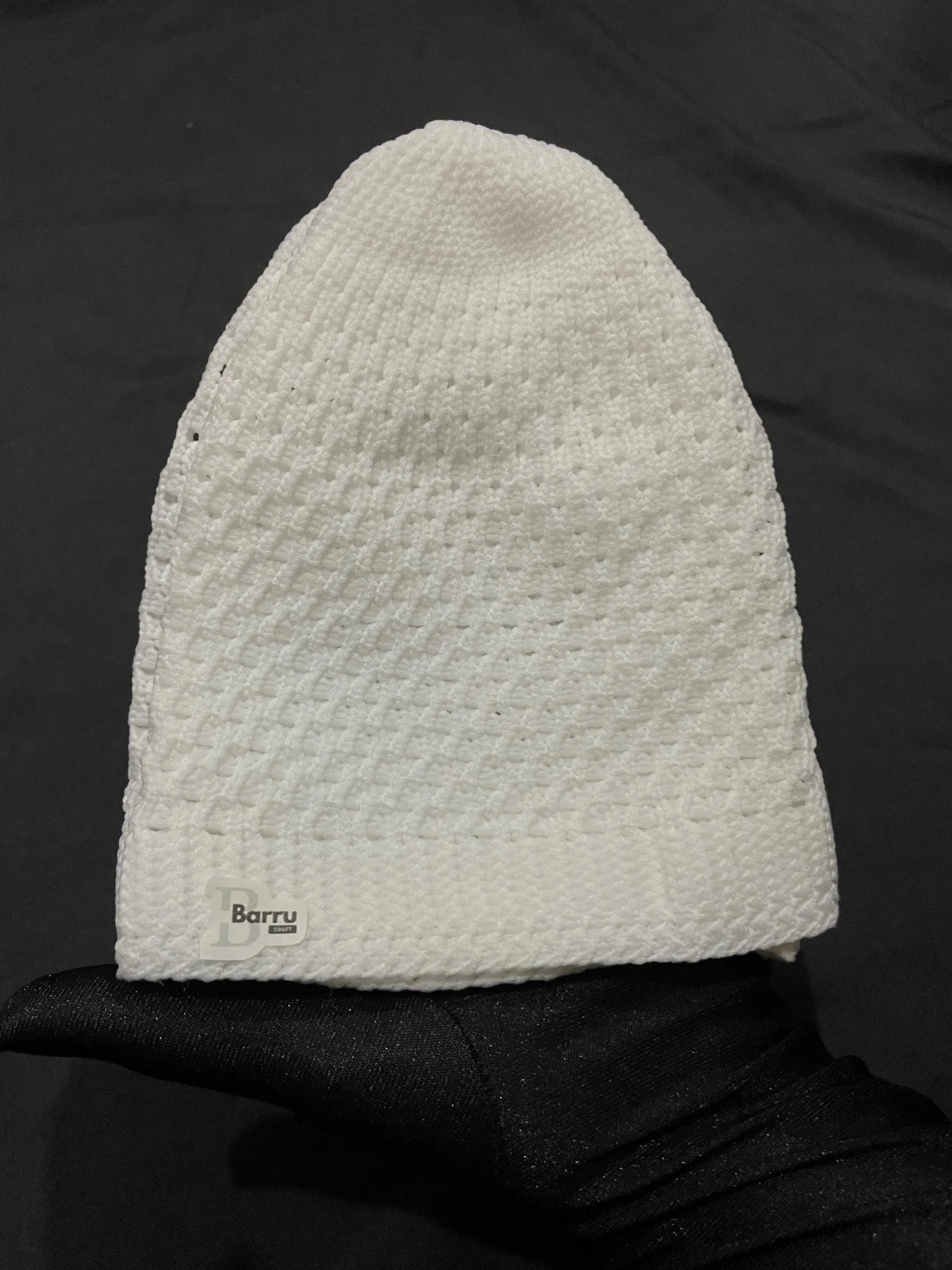 White Nylon Kufi Cap, Muslim Prayer Hat, Stretchy Head Cover
