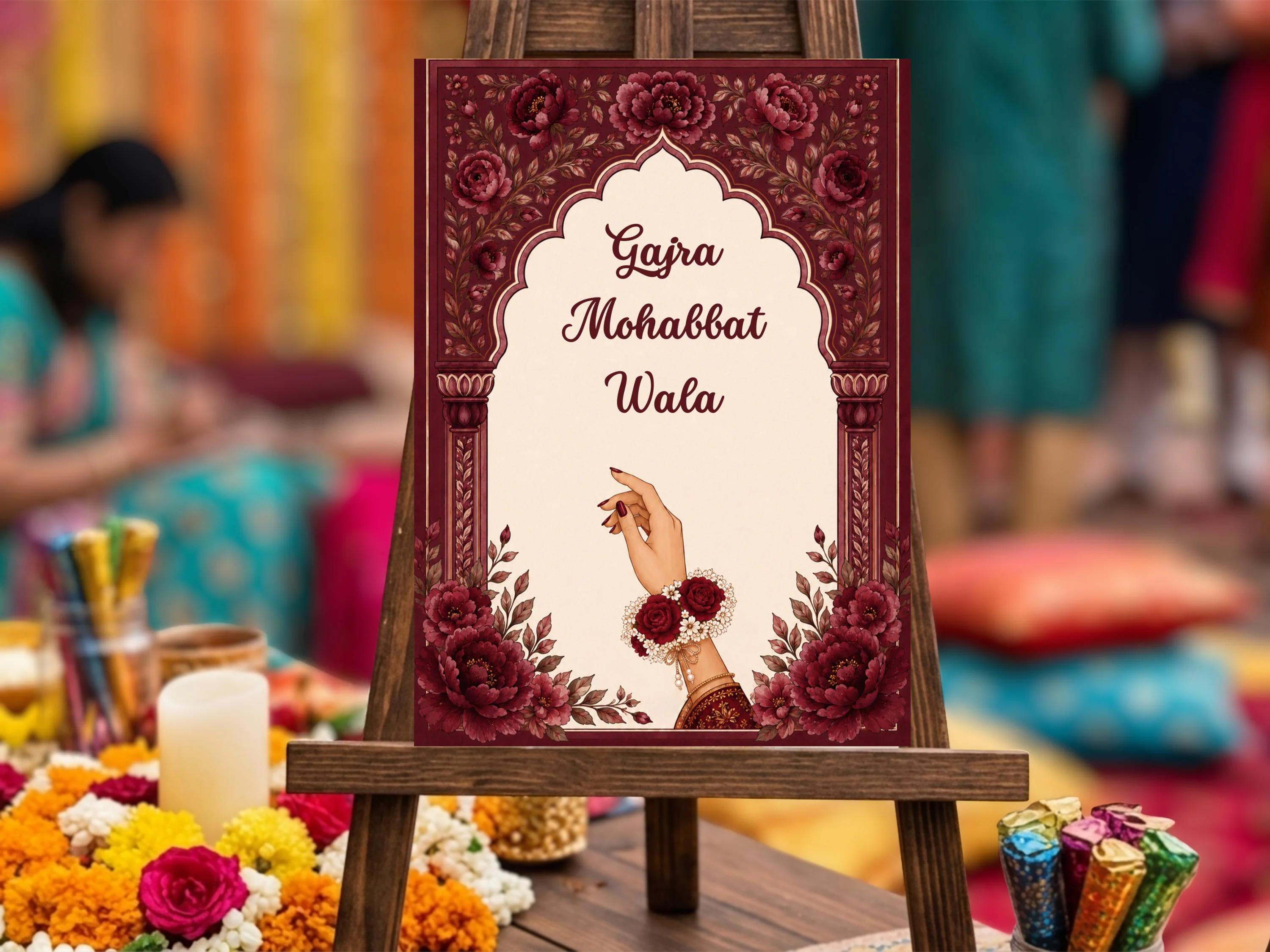 Gajra Mohabbat Wala Sign Printable | Mehndi Station Sign Sangeet Dholki Mayoun Indian Wedding Decor