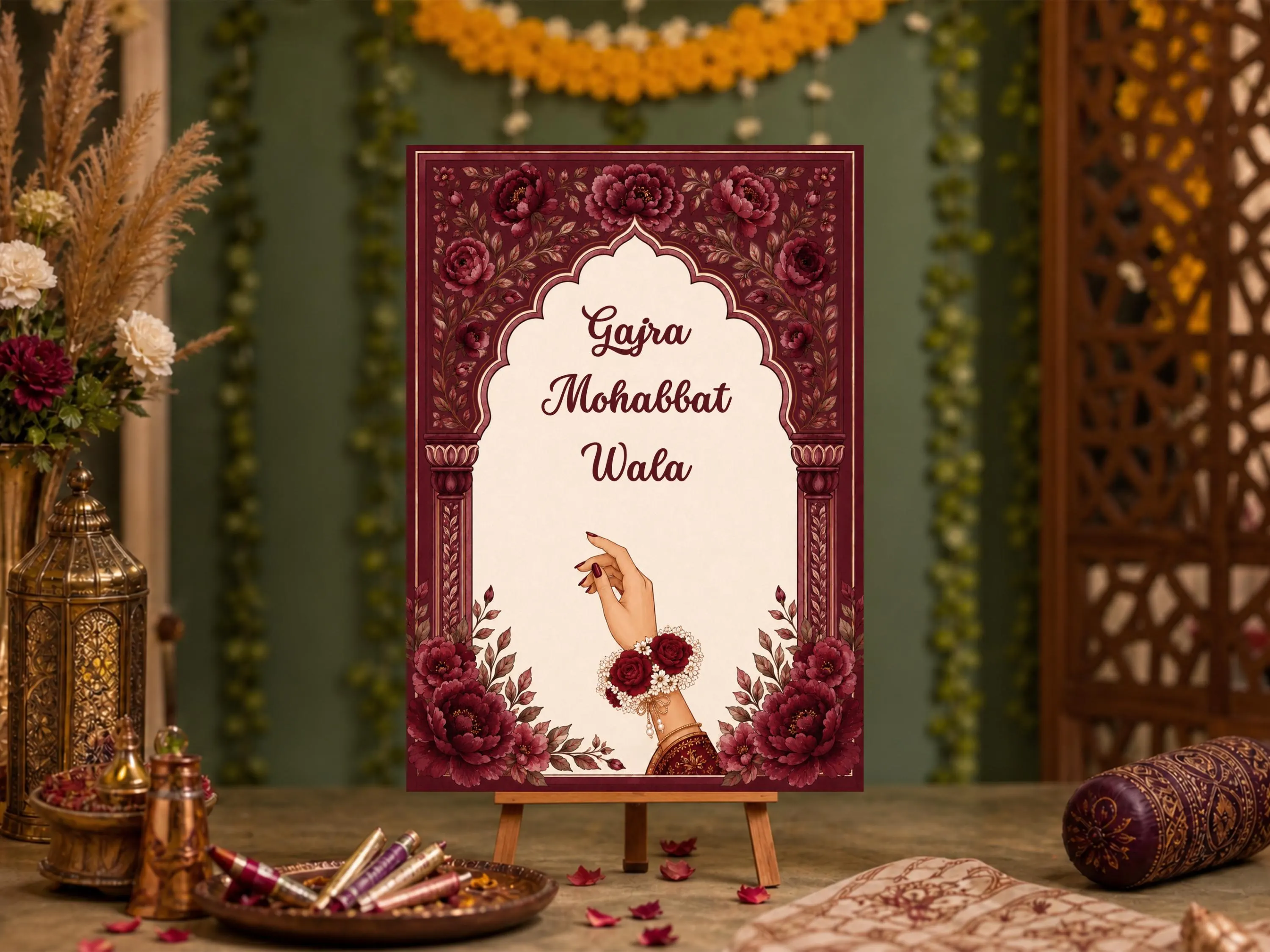 Gajra Mohabbat Wala Sign Printable | Mehndi Station Sign Sangeet Dholki Mayoun Indian Wedding Decor - image 4