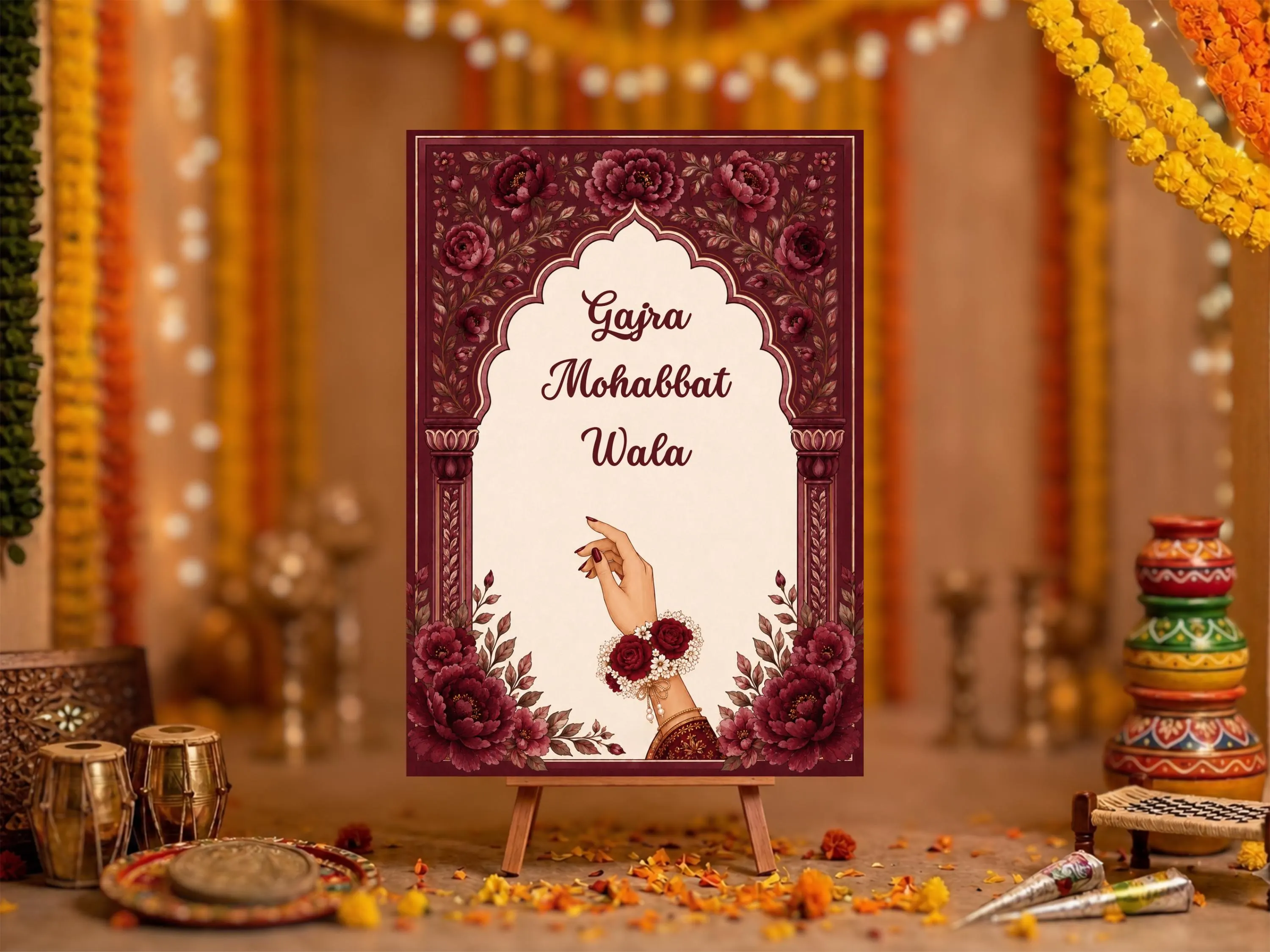 Gajra Mohabbat Wala Sign Printable | Mehndi Station Sign Sangeet Dholki Mayoun Indian Wedding Decor - image 3