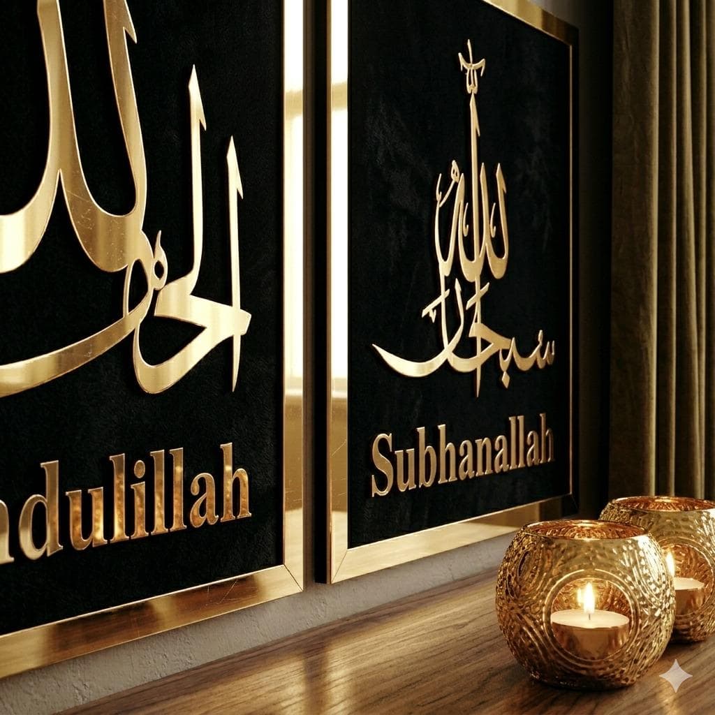 Islamic Wall Art Set: Subhanallah, Alhamdulillah, Allahu Akbar Arabic Calligraphy Home Decor - image 3