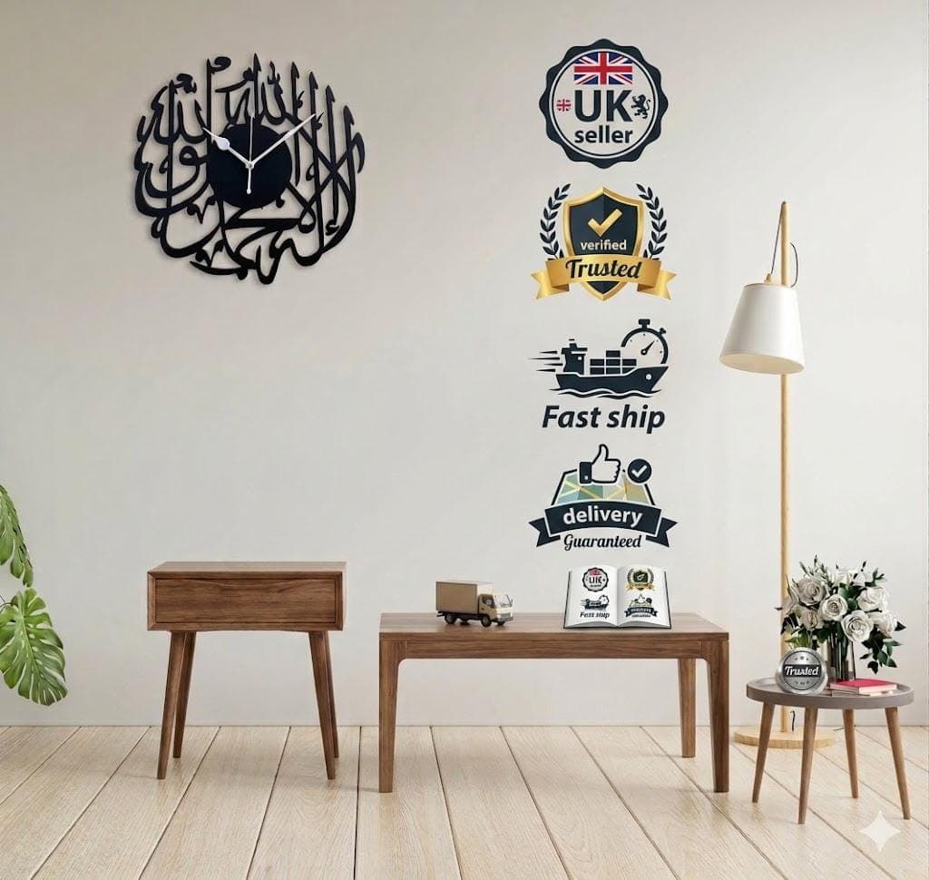 Kalima Shahada Acrylic Wall Clock Wall Decor Art Islamic Silent Arabic Calligraphy Clock Islamic Muslim Gifts Islamic Wall Art calligraphy