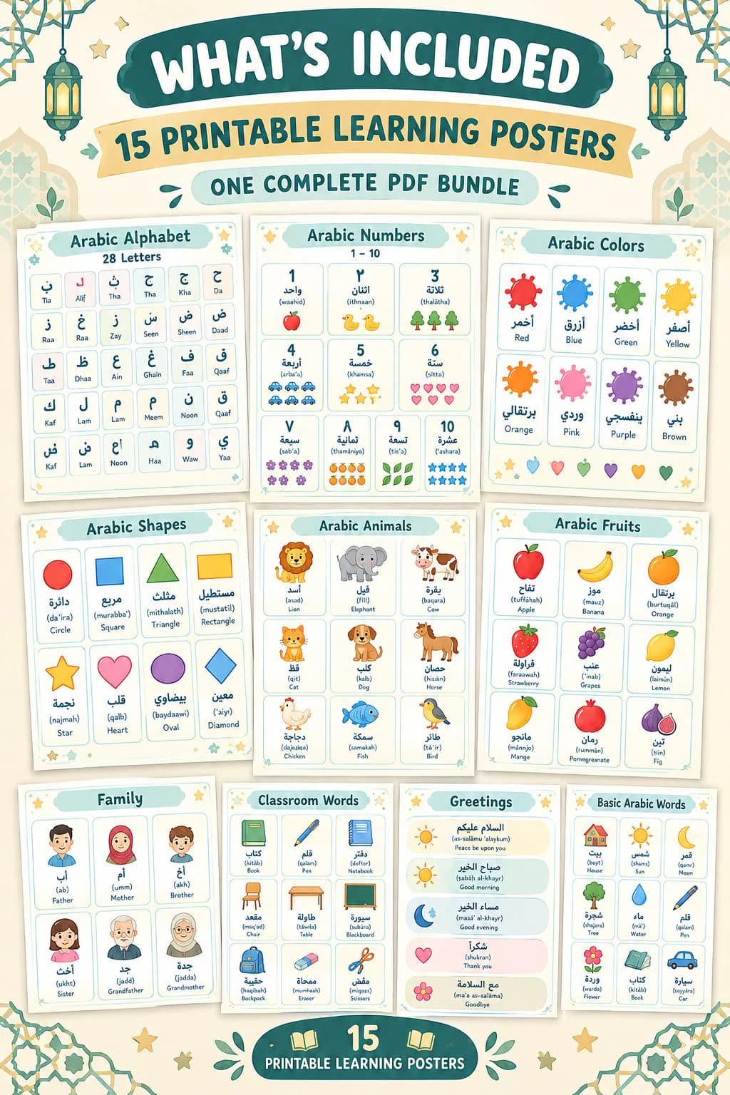 Arabic Alphabet & Numbers Chart | Printable Arabic Learning Posters for Kids | Muslim Homeschool Classroom Decor | Arabic Letters - image 3