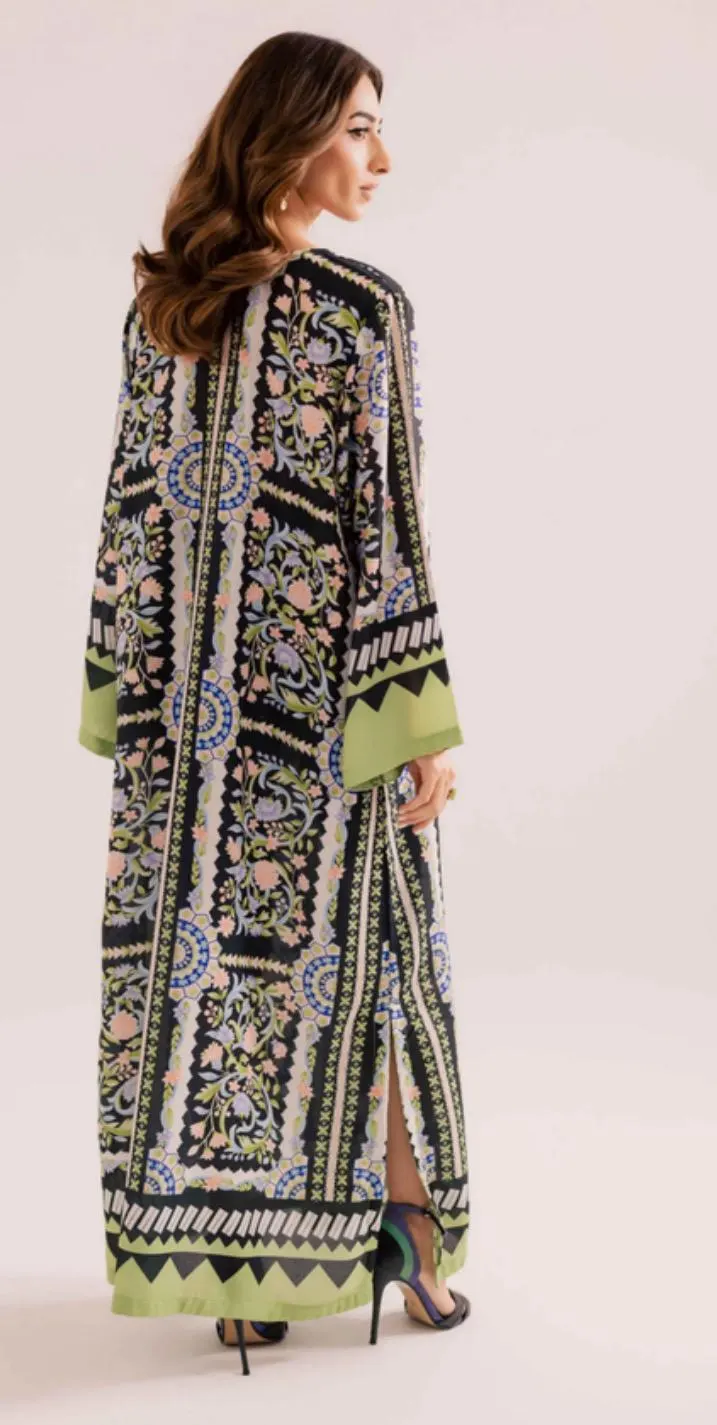 Silk kaftan Artisan Modern Printed Women’s maxi Dress with sleeves - image 3