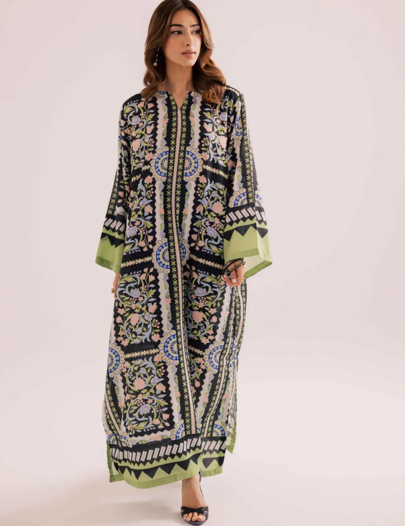 Silk kaftan Artisan Modern Printed Women’s maxi Dress with sleeves
