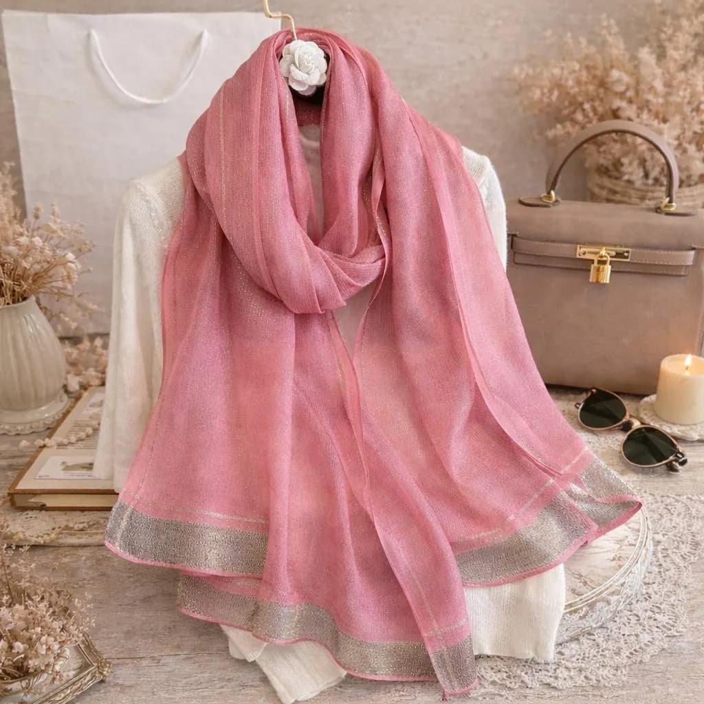 Pink Silk Wool Scarf Women, Luxury Shimmer Shawl Wrap, Soft Winter Pashmina, Elegant  Gift for Her