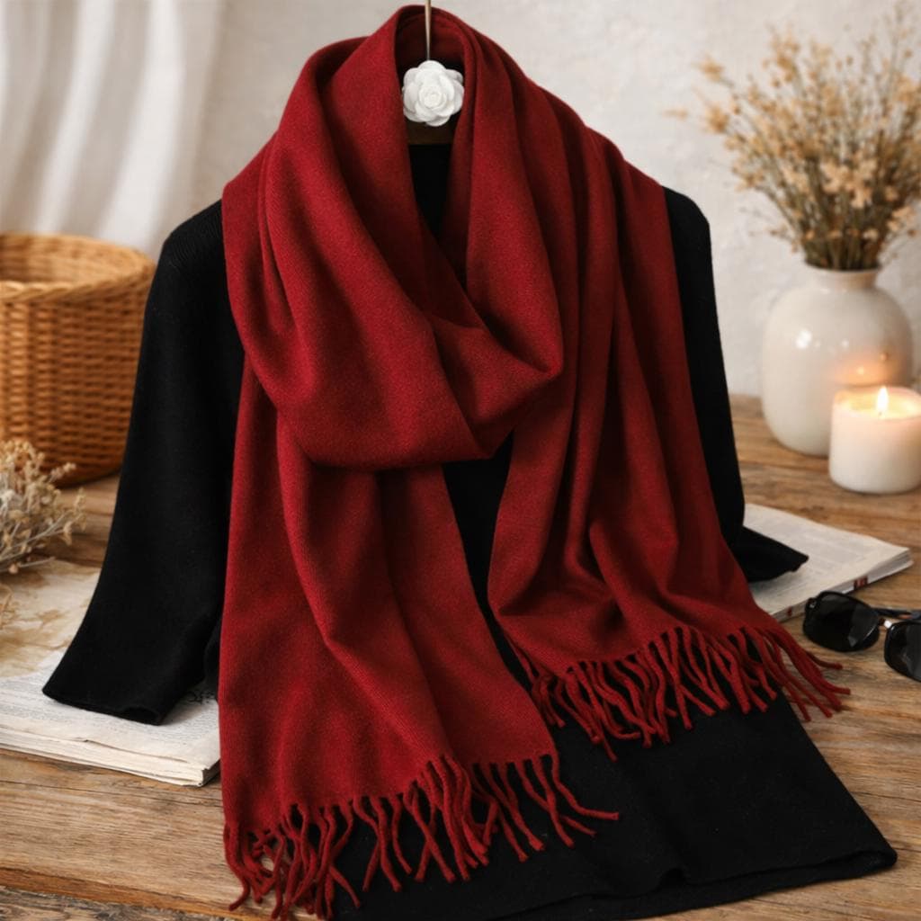Soft Sage Green Pashmina Feel Scarf, Warm Winter Shawl Wrap, Long Tassel Scarf, Cozy Gift for Her, Elegant Women Stole - image 5