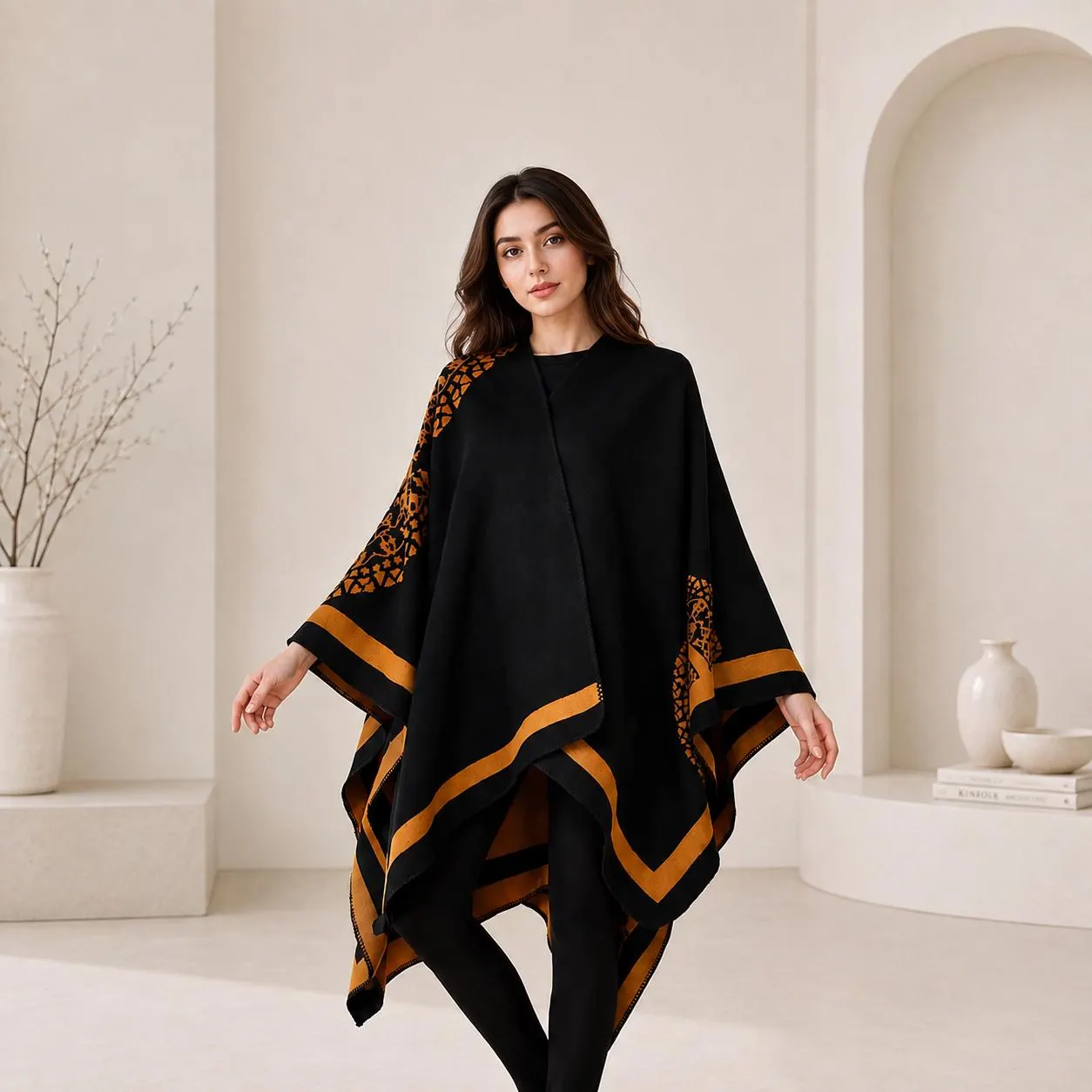 Women Reversible Ruana Cape, Open Front Poncho Cardigan, Soft Shawl Wrap, Cozy Cape, Elegant Layering Wrap - image 3