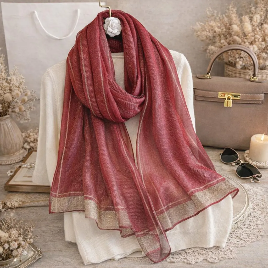 Pink Silk Wool Scarf Women, Luxury Shimmer Shawl Wrap, Soft Winter Pashmina, Elegant  Gift for Her - image 3