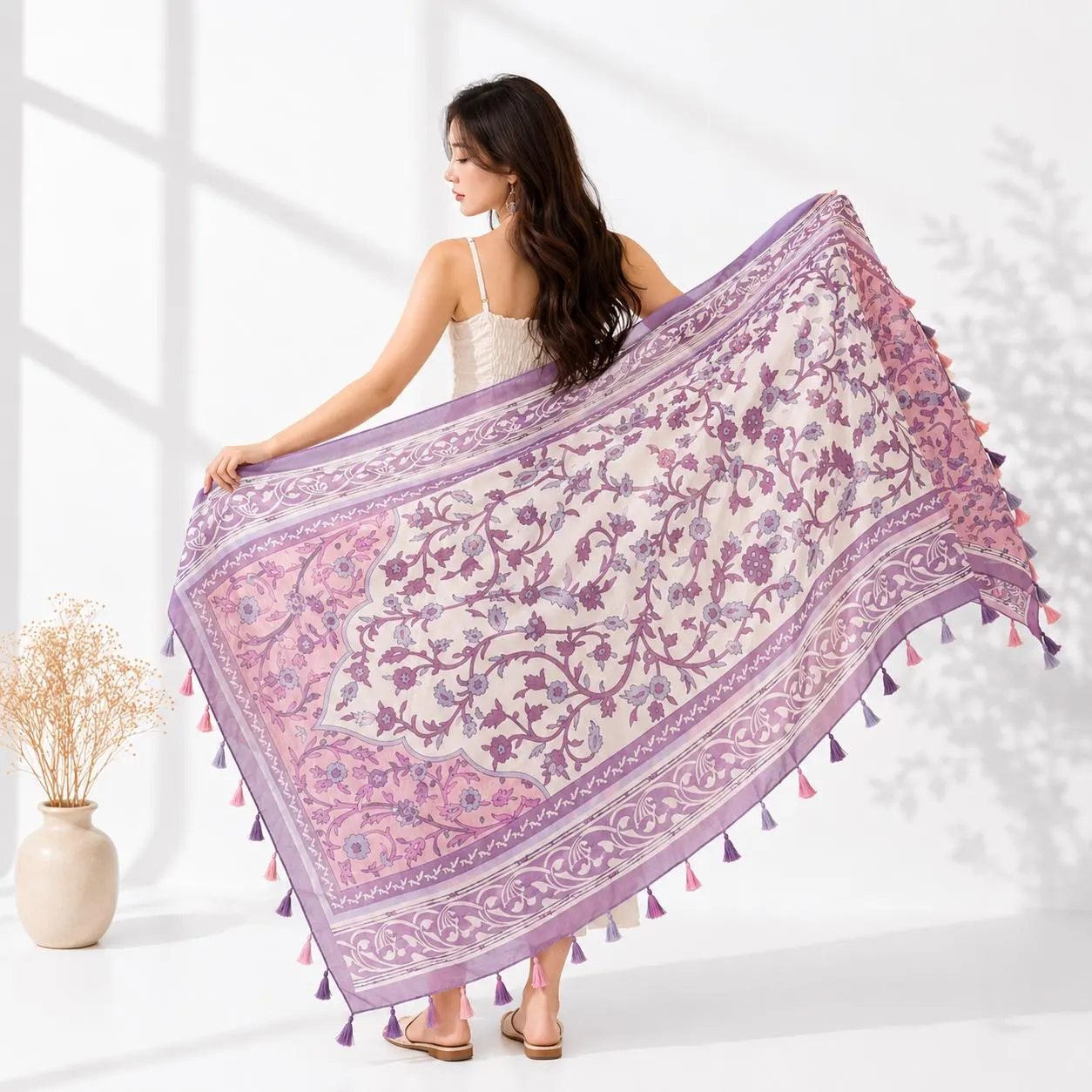 Boho Mandala Scarf Shawl, Bohemian Wrap, Festival Knif, Beach Cover Up, Womens Scarf Gift - image 5