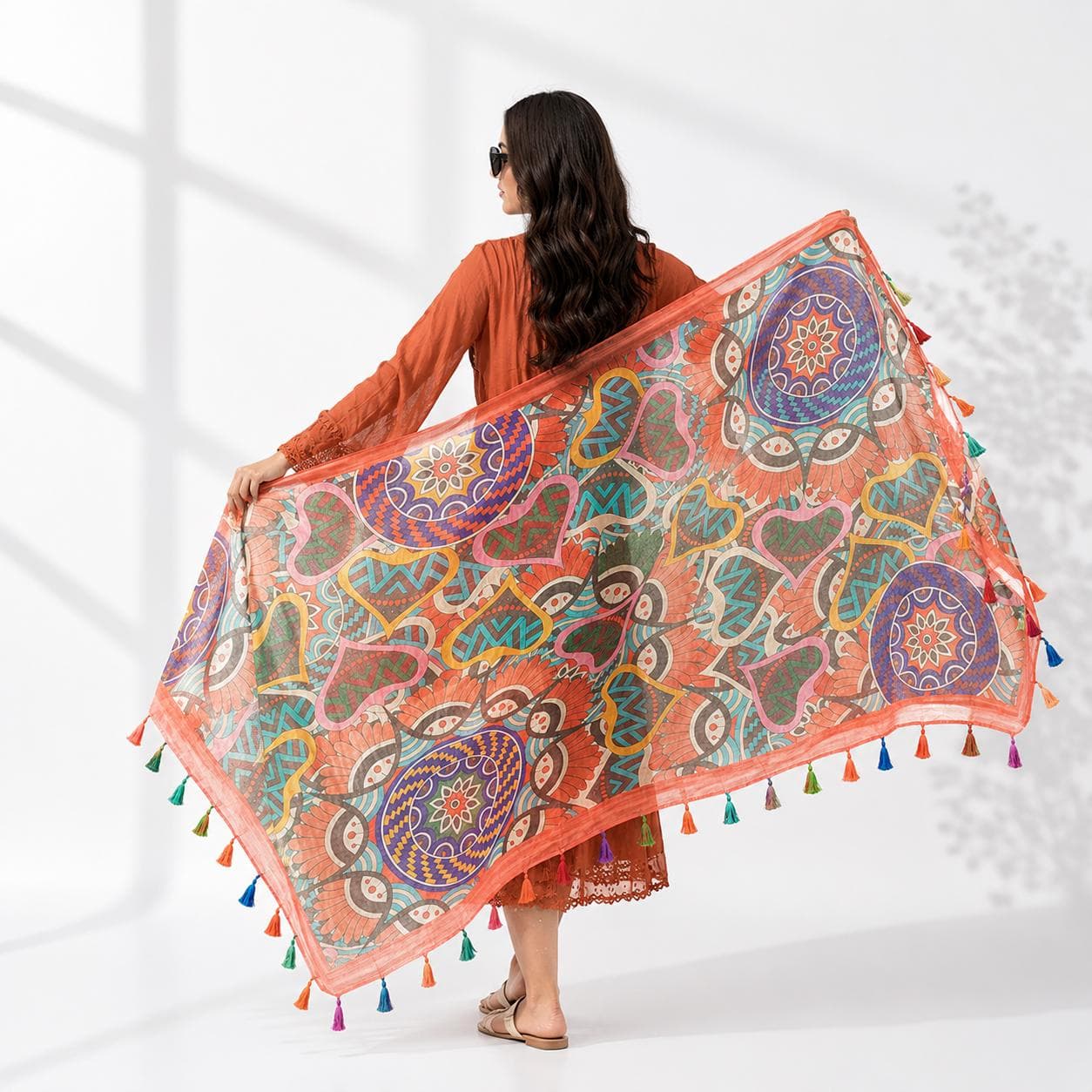 Boho Mandala Scarf Shawl, Bohemian Wrap, Festival Knif, Beach Cover Up, Womens Scarf Gift - image 2